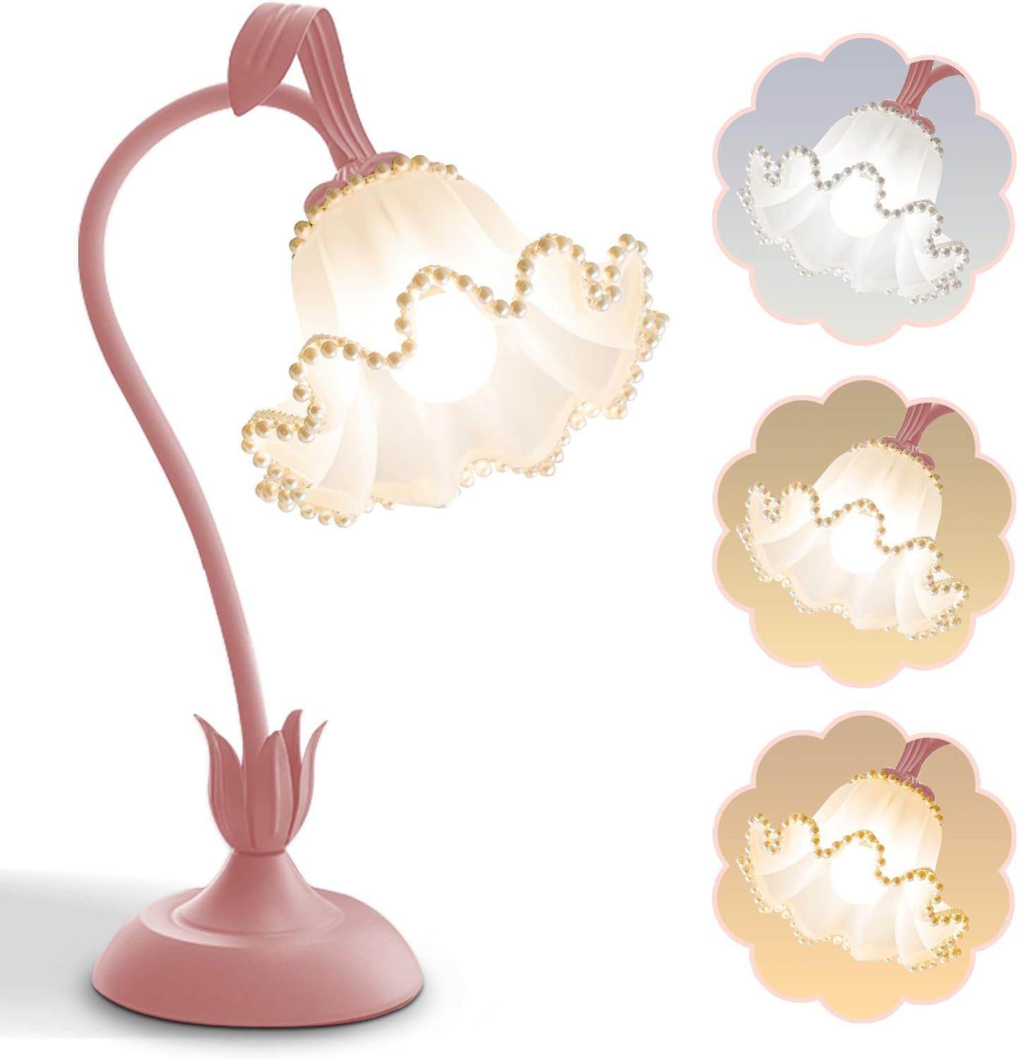 Flower Table Lamp, LED Reading Light Bedside Vintage Night Light (Green) | 3 Colors Modes Kawaii Flower Lamps Decor,Living Room Bedroom Lighting Table Lamps Home Decoration