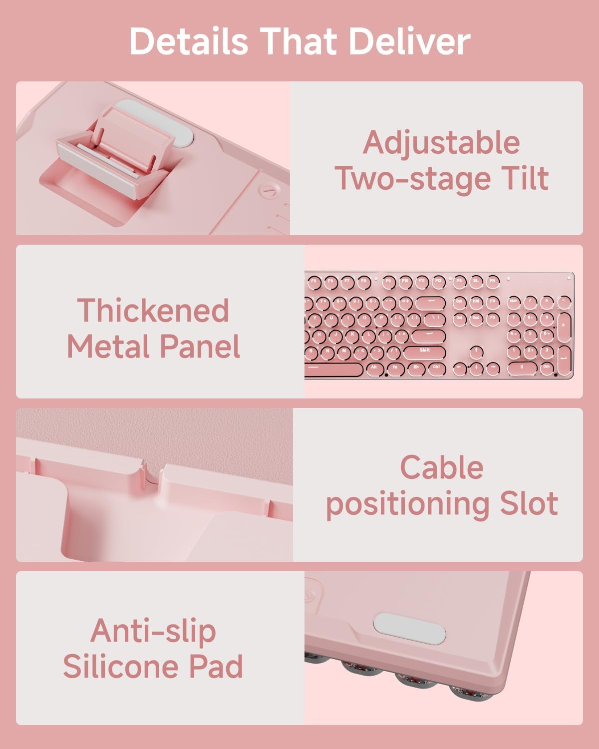 TK950 Typewriter Wireless Mechanical Keyboard, Aesthetic Tri-Mode Bluetooth/2.4G/Wired Retro Punk Typewriter Keyboard with White Backlit, Blue Switch, Round Keycaps for Laptop/Mac/iPad/Win, Pink