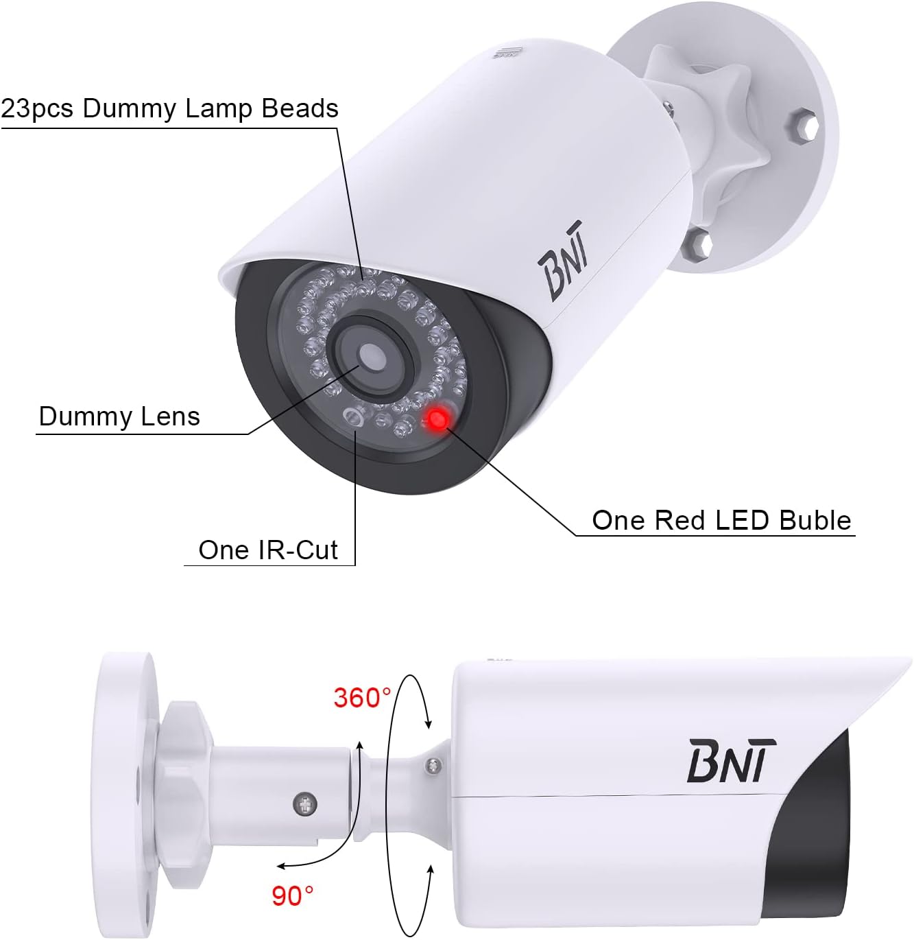 BNT Dummy Fake Camera, Surveillance Security CCTV Dome Camera, with One LED Light, Security Alarm Sticker Label (TC-W2), Security Camera Suitable for Indoor/Outdoor (2 Pack, White)