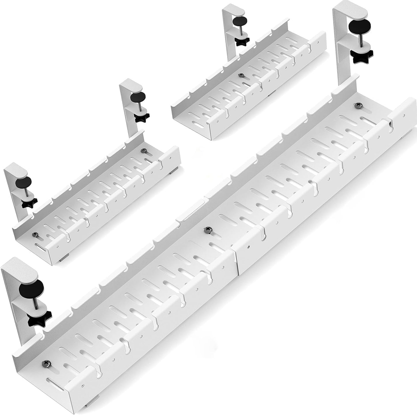 No Drilling Extendable Under Desk Cable Management, Metal Cable Management Tray Under Desk with Clamp, Retractable Power Strip Cord Holder for Wire Management 31Inch(1 Pack Black Extendable 31')