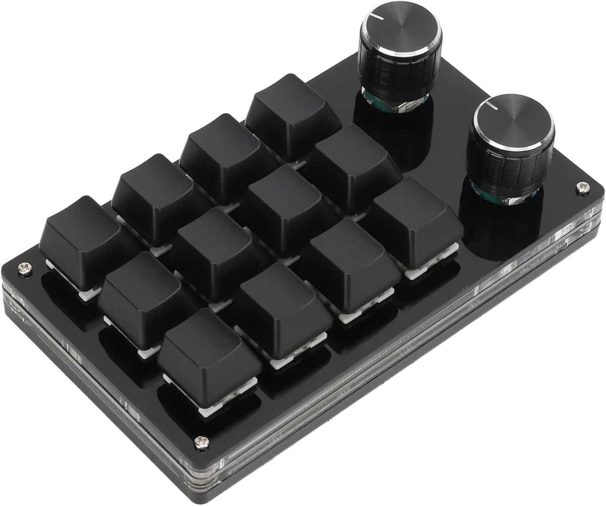 One Handed Macro Mechanical Keyboard, 12 Key Programmable Keypad with Adjustable Knob, USB Type C Portable Mini Gaming Keyboard for PC Linux OS X Office Gaming Lab (All Black)