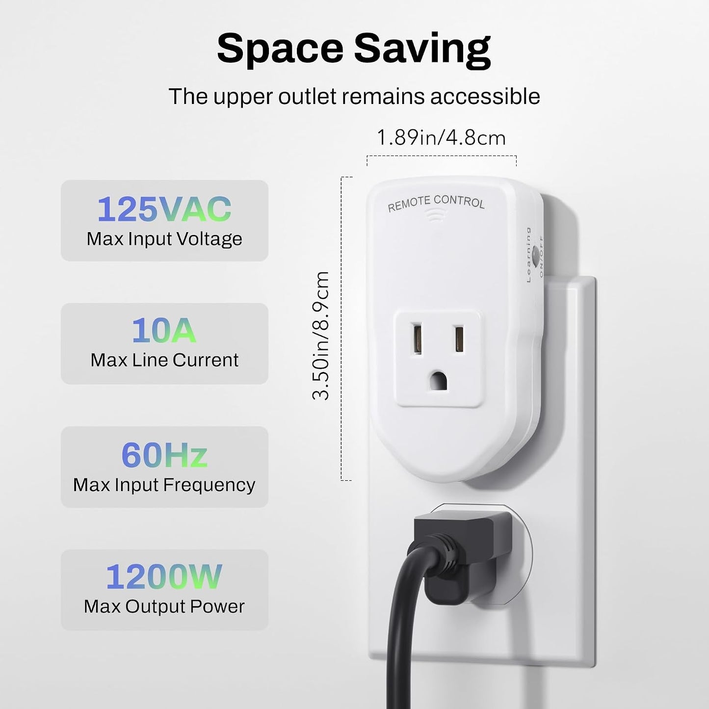 BN-LINK Wireless Remote Control Outlet Electrical Switch for Lights, Fans, Christmas Lights, Small Appliance, 100ft Long Range White (Learning Code, 5Rx-2Tx) 1200W/10A, ETL & FCC Certified