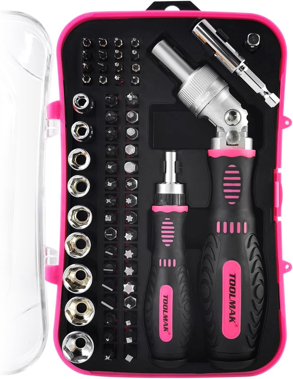 61pcs Ratcheting Screwdriver, Socket & Precision Bit Set | Cr-V Steel, Rotatable Handle, Storage Case Included, Ideal for Bike, Watch & Glasses Repair