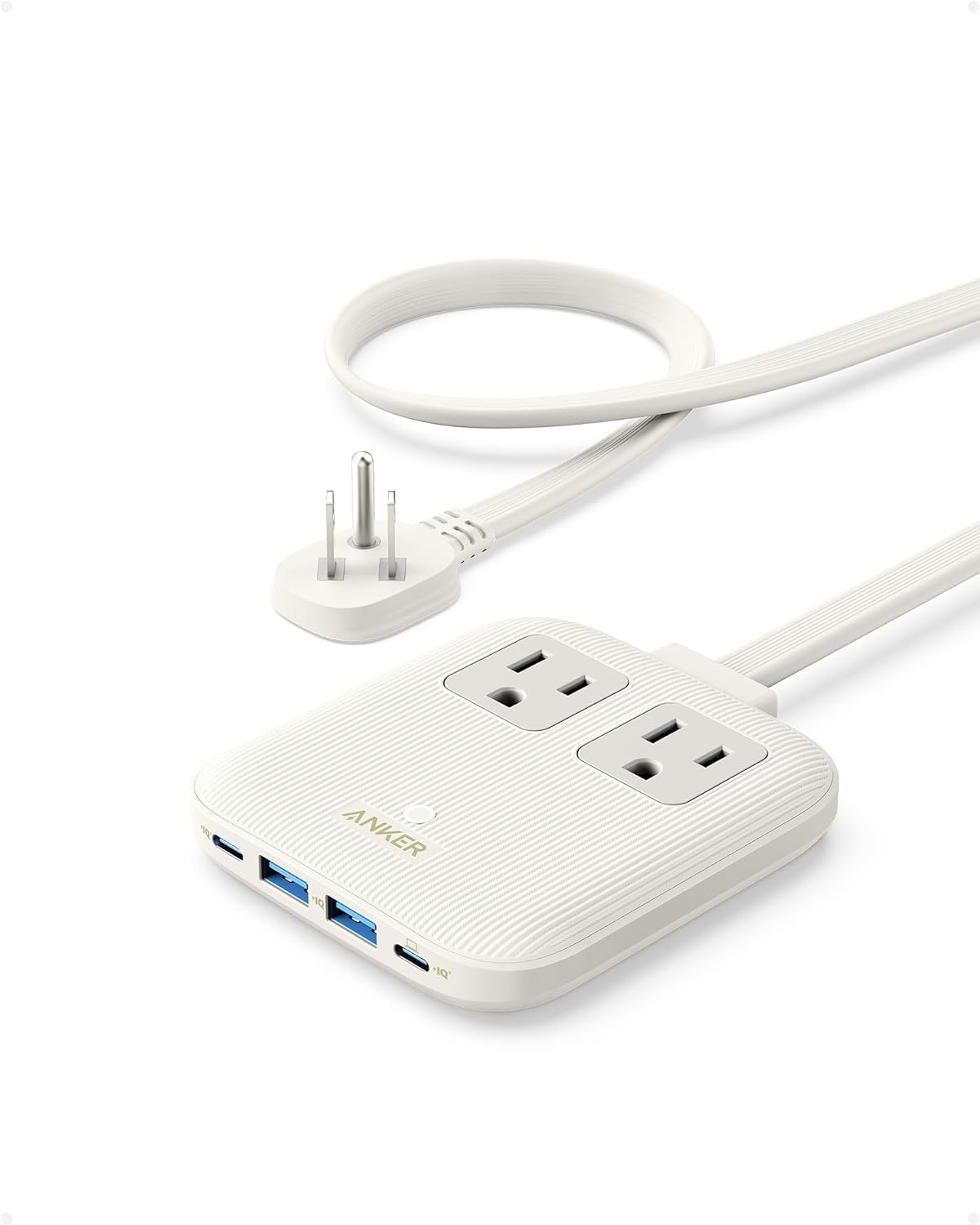 Anker Travel Power Strip, Anker Nano 67W Max 6-in-1 USB C Charger, 2 USB C | 2 AC, 2 USB A, 5ft Thin Undetachable Flat Plug Extension Cord with Multiple Outlets, Travel Essentials, Cruise Essentials