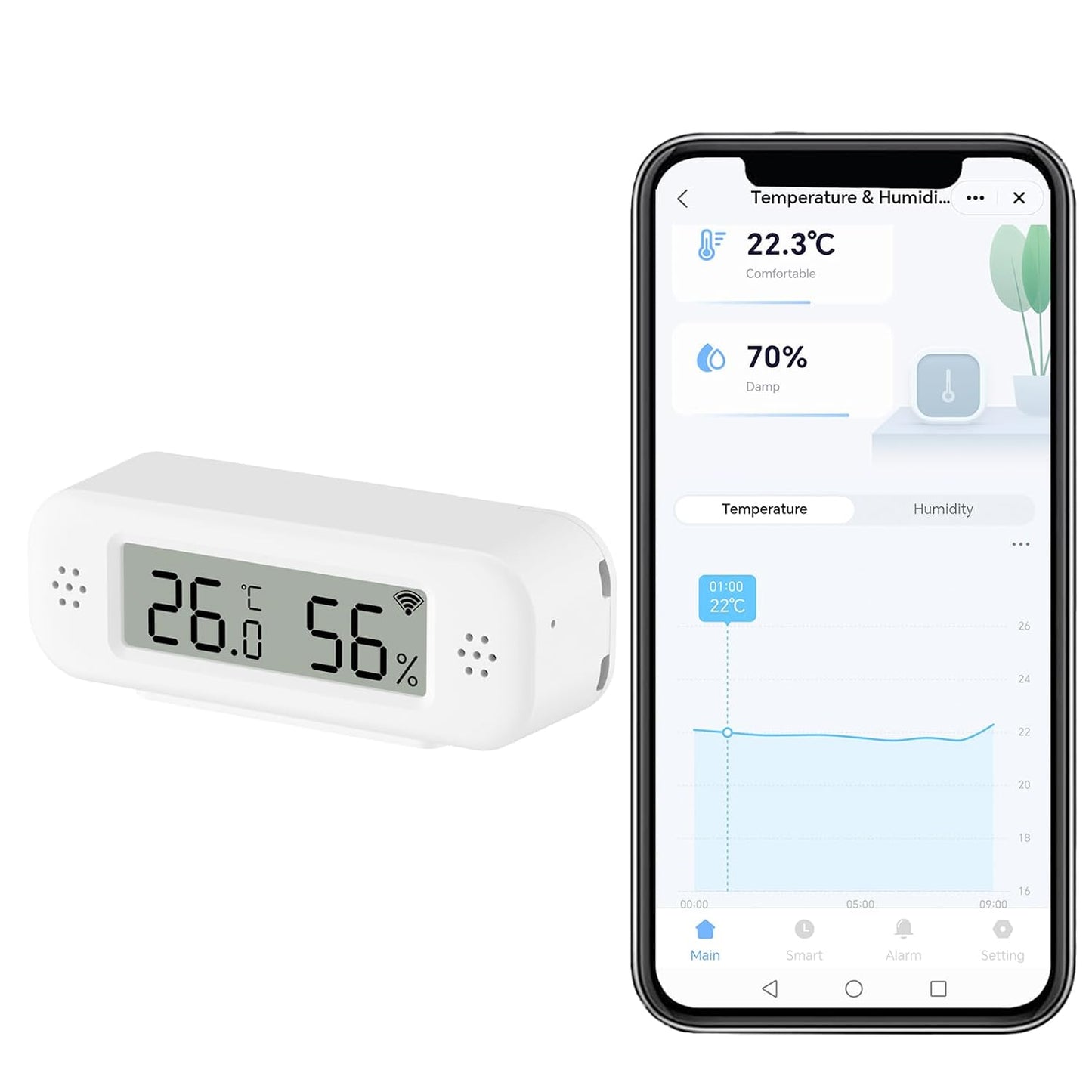 Smart Digital Thermometer Hygrometer, WiFi Indoor Temperature Humidity Sensor with App Alerts, Mini Room Temperature Meter with Data Storage and Export, Compatible with Alexa. 4PCS