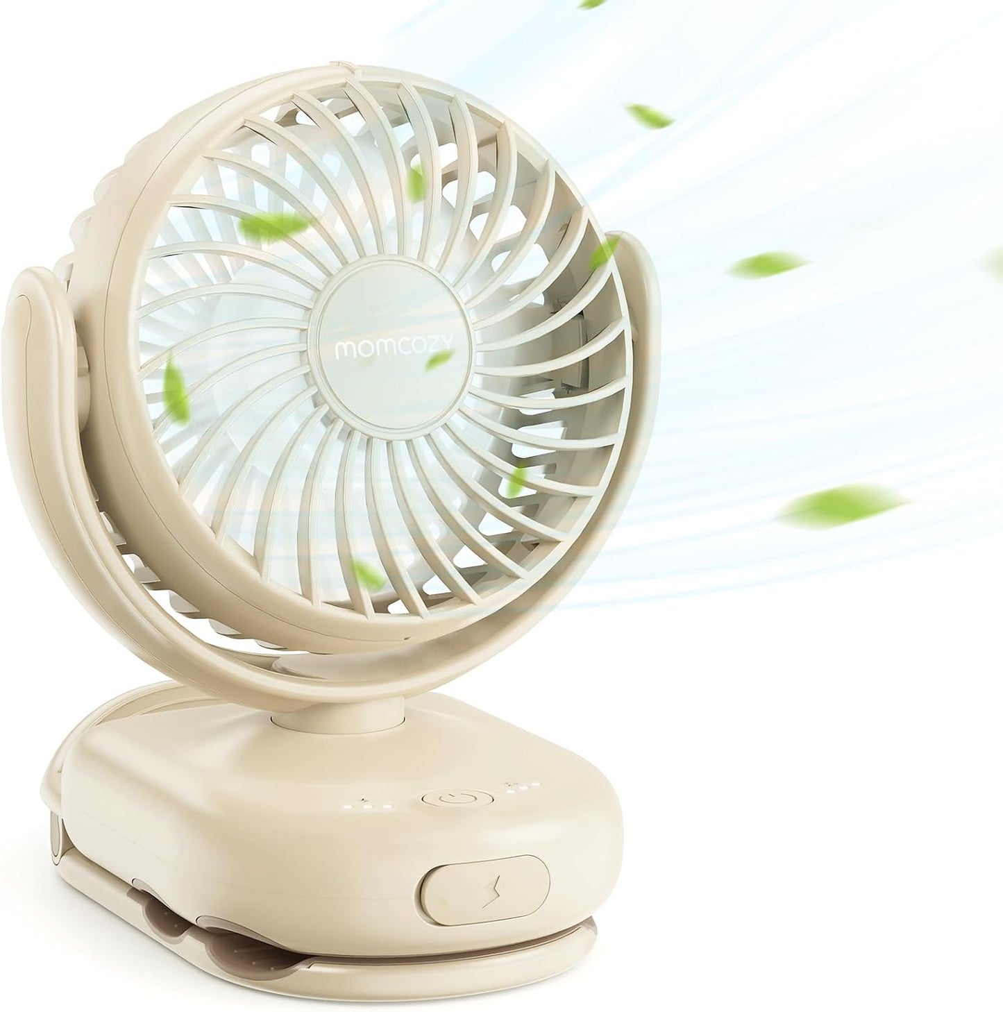 Momcozy Portable Stroller Fan with Clip, 4-Speed Mini Cooling Fan, 0.26 Lb | Ultra-Light Rechargeable Design, Gaps ≤ 4.5 mm, Rotating Handheld Cooling for Carriers, Backpacks and Tables