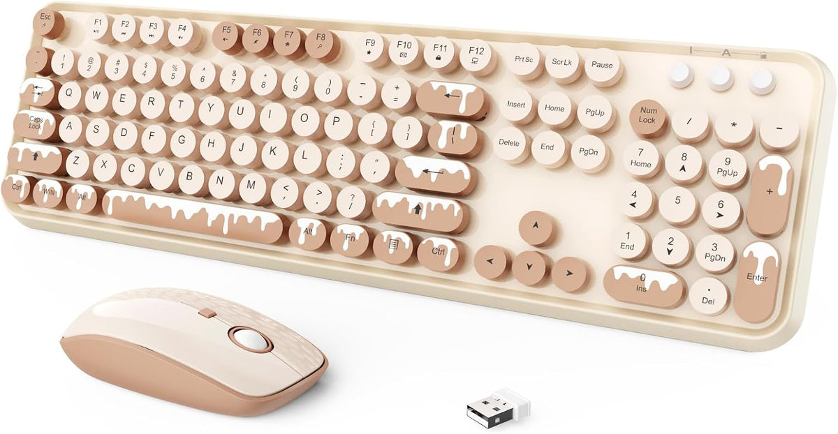 Wireless Keyboard and Mouse Combo, 2.4 GHz Wireless Full-Sized Typewriter Keyboard with Round Keycaps for Windows, Computer, Desktop, PC, Laptop (BlackOrange)