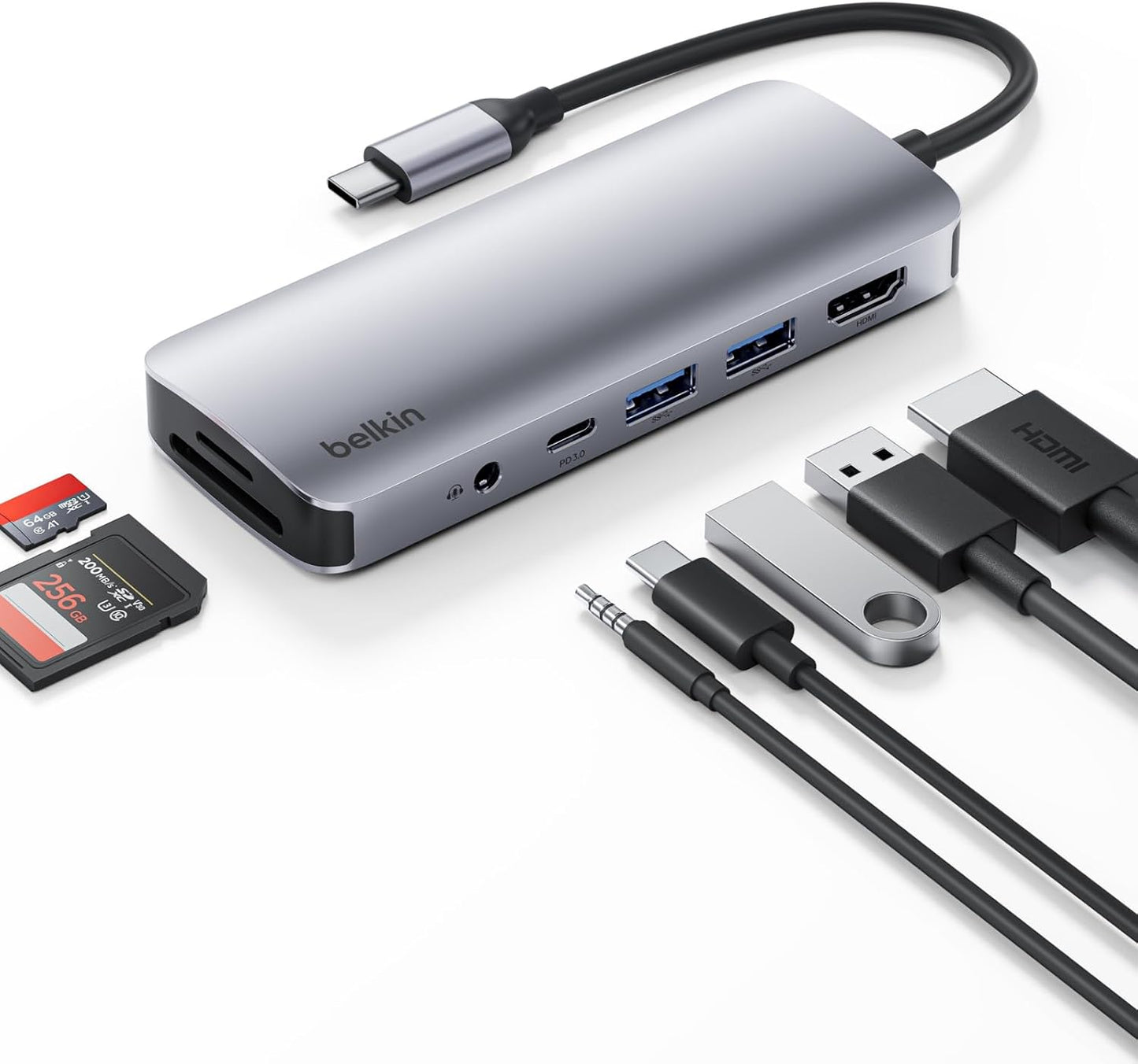 Belkin USB C Hub, 4-in-1 Multi-Port Laptop Dock with 4K HDMI, USB C Docking Station with 100 Watt Pass-Through Power Delivery, 2 X USB A Ports For MacBook Pro, Air, iPad Pro, Chromebook and More