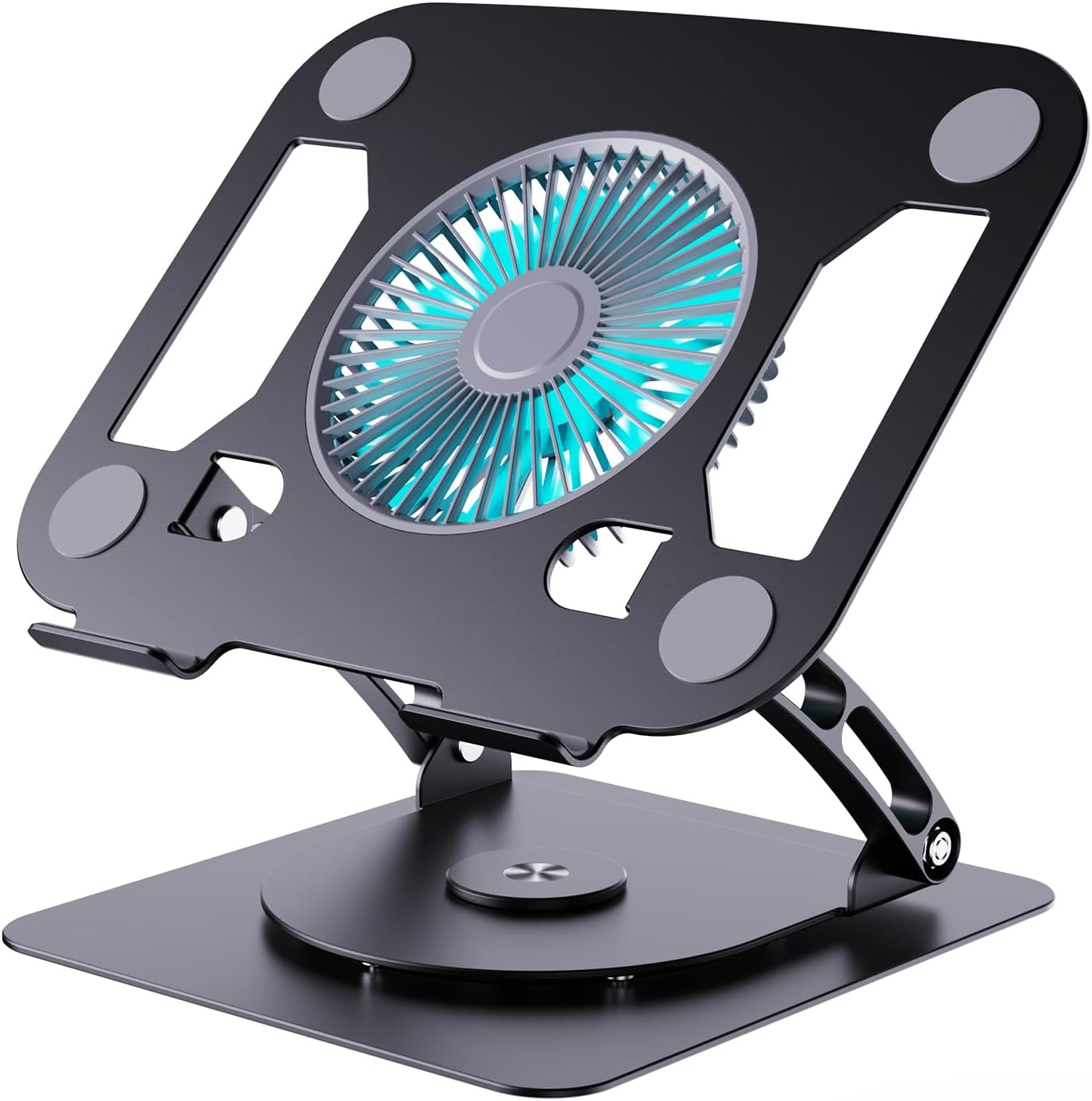 SHUWEI Laptop Cooling Stand with 3 Speed Fan, Adjustable Height Laptop Stand for Desk, Ergonimic Aluminum Laptop Cooling Pad for 10-15'' Notebook - Black