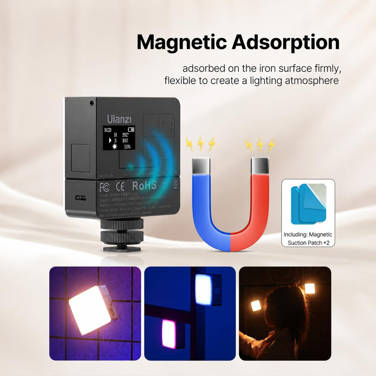 ULANZI VL49 Pro RGB Video Light, Mini Rechargeable LED Camera 360° Full Color Portable,2500-9000K Dimmable LED Panel Lamp w LCD Display,Photography Lighting Support Magnetic Attraction