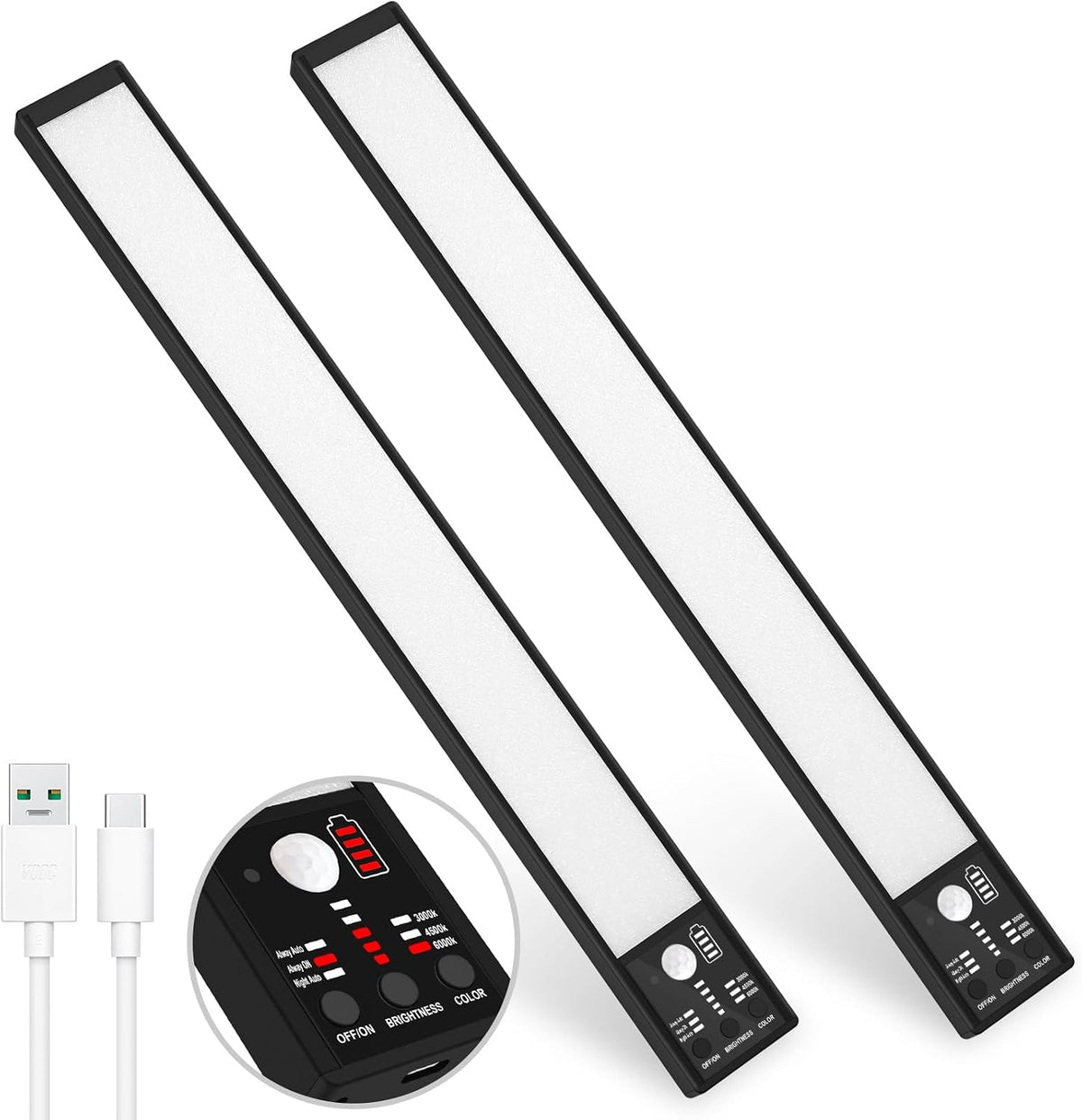 YELKO Under Cabinet Lights, 116LEDs Rechargeable Motion Sensor Light Indoor, 3200mAh 15.8inch Battery Operated Closet Light bar, Cordless Dimmable Under Counter Lights for for Kitchen (Two Pack)