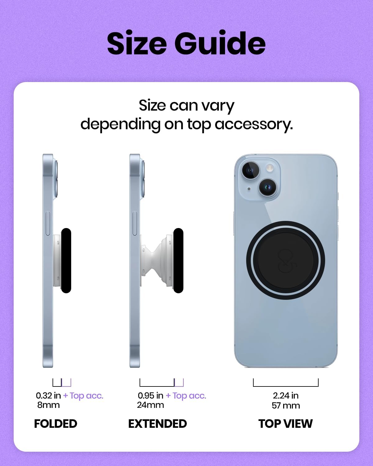 On The Grip Magnetic Phone Grip for MagSafe, Genuine Natural Seashell Stone, Swappable Top, Strong Magnet Holder & Kickstand for iPhone 15 14 13 12 Pro Max Plus & MagSafe Cases (Black Fresh Water)