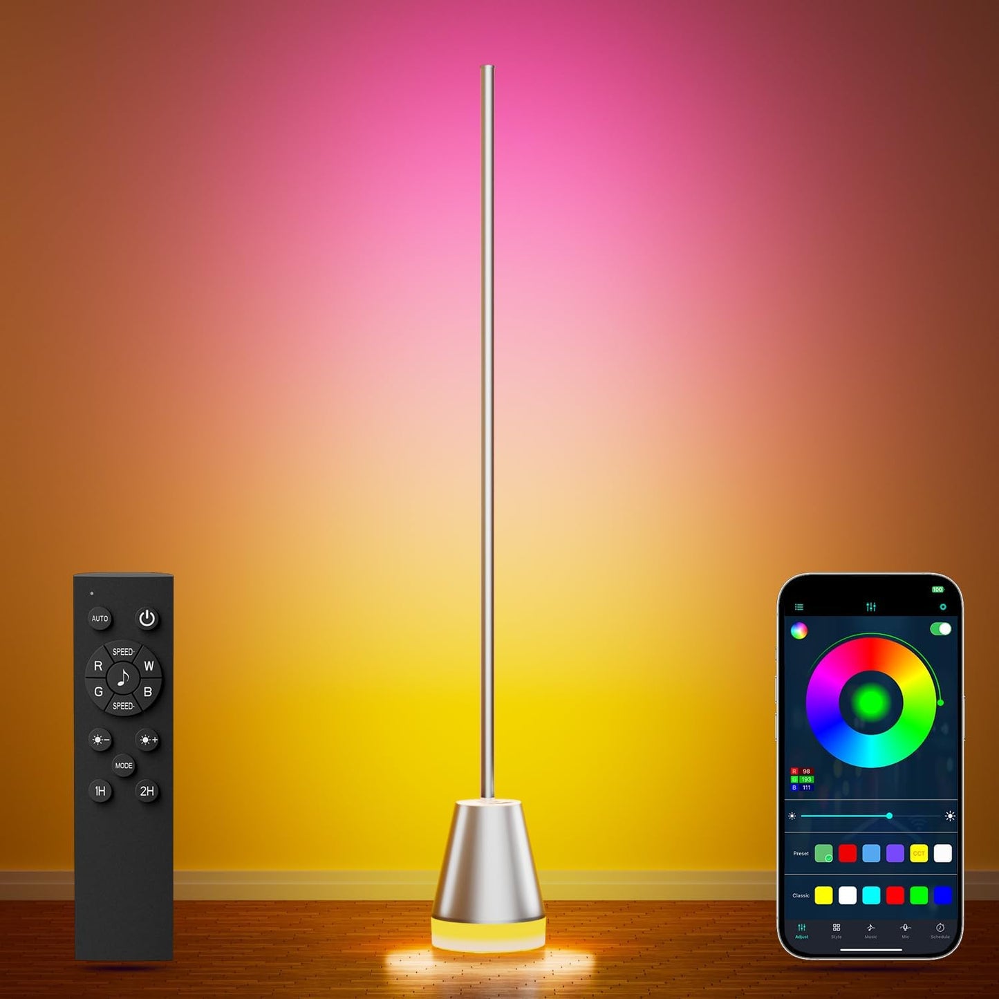 Keepsmile Smart RGB LED Corner Floor Lamp,172 LEDs Bright Standing Lamps for Living Room with APP and Remote,Modern Floor Lamp with Music Sync and 16 Million Colors, Ambient Lighting for Bedroom