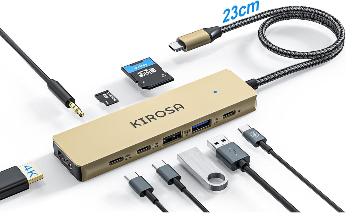9IN1 USB C Hub for MacBook Pro/Air (M1-M5), KIROSA 4K HDMI Multiport Adapter with 3.5mm Audio, 100W PD, 5Gbps USB 3.0, SD/TF Reader - Compatible with Dell XPS, ThinkPad & USB-C Laptops
