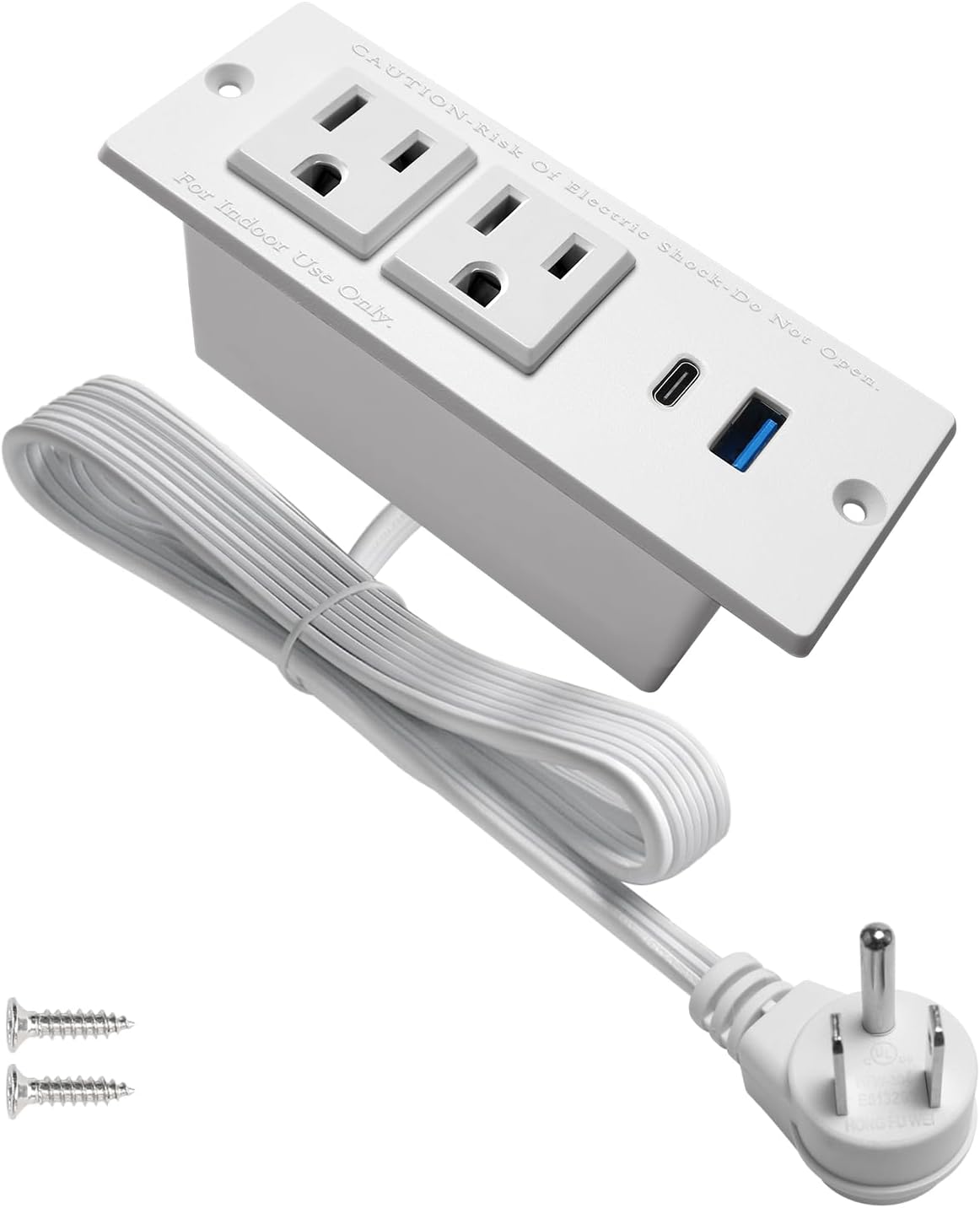 USB C Recessed Power Strip Fast Charge Desktop Power Station 2 Outlets 2 USB (PD20W & QC18W, Total 20W) Mountable Flat Plug 10'ft Extension Cord Mount for Tabletop Sofa Cabinet Nightstand