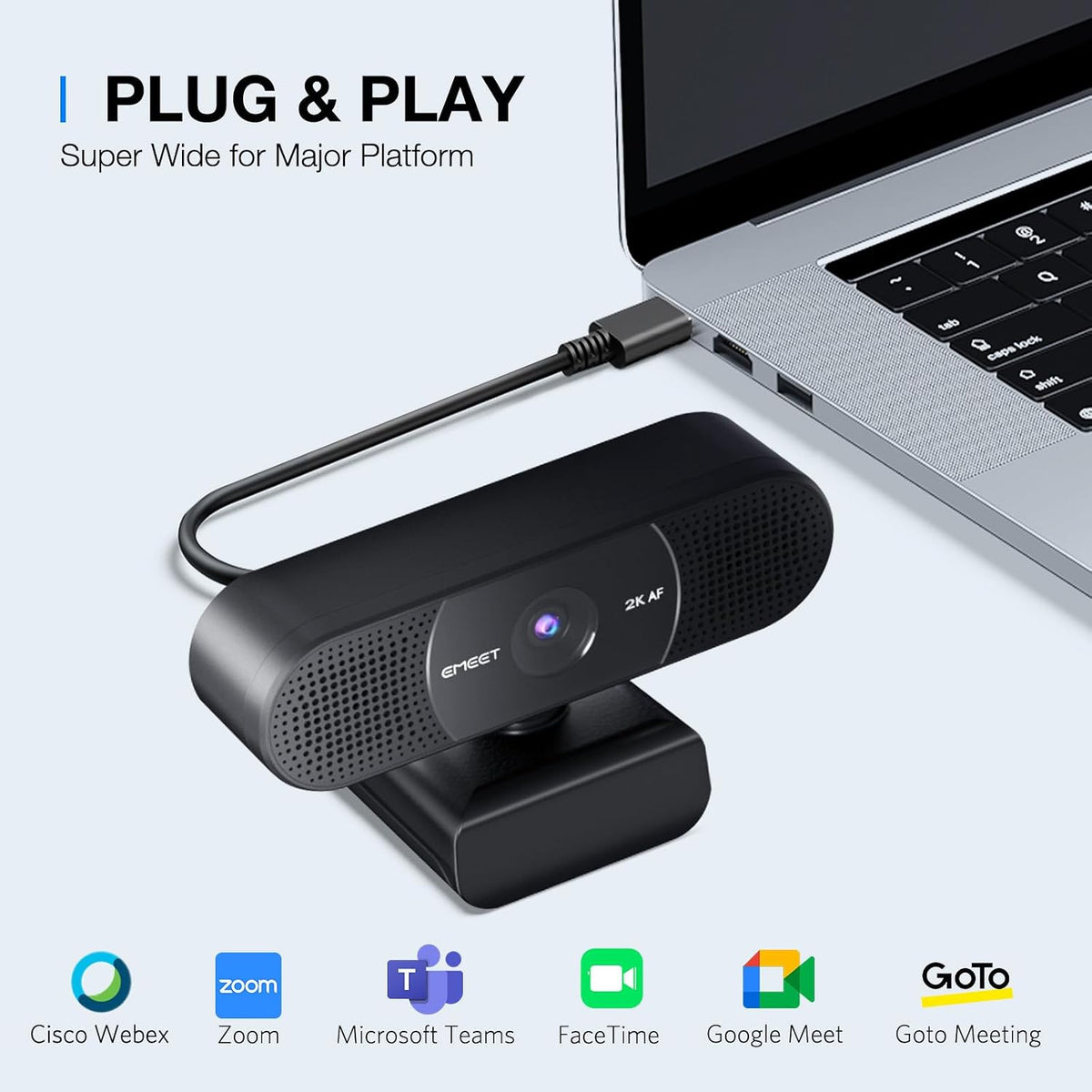 EMEET C960 2K Webcam with Microphone, PDAF, 2 Omnidirectional Mics