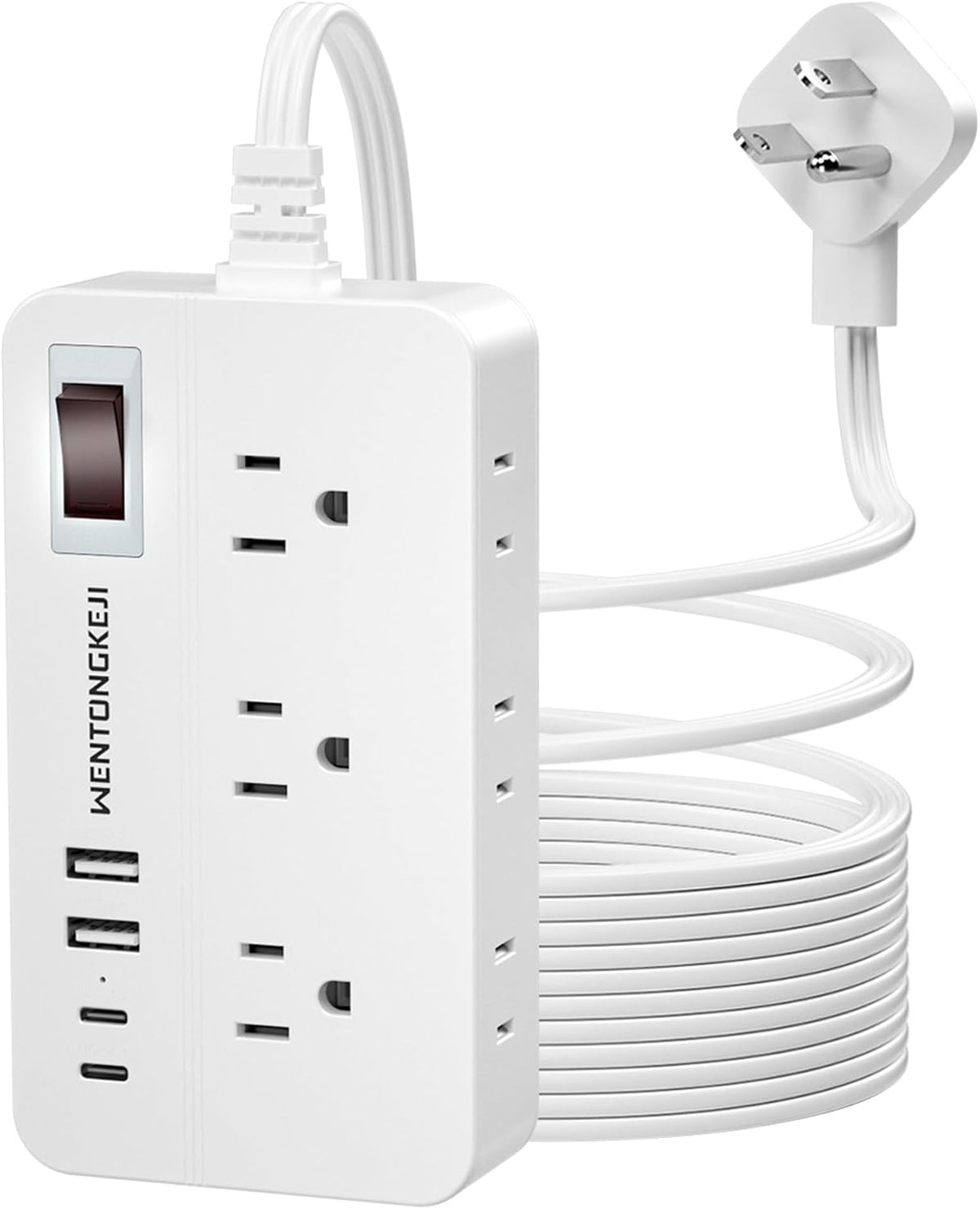 Surge Protector Power Strip - 5Ft Braided Extension Cord Flat Plug with 6 Outlets and 2 USB-A 2 USB-C Ports, 1080 Joules Wall Mounted Charging Station for Office Home ETL (5 FT)
