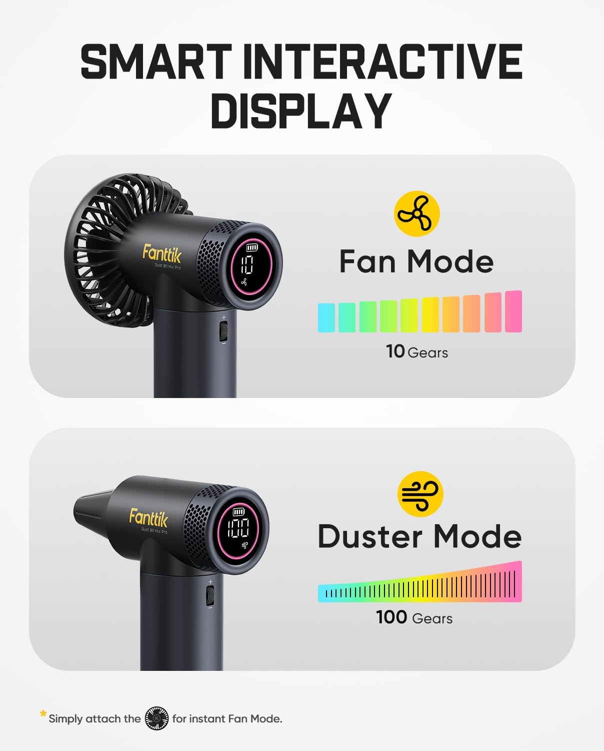 Fanttik Gust B11 Mix Pro 2-in-1 Electric Air Duster & Portable Fan | 130000RPM Brushless Motor, 100-Speed Adjustable, One-Tap Booster, Rechargeable Blower for PC, Electronics & Outdoor Cooling
