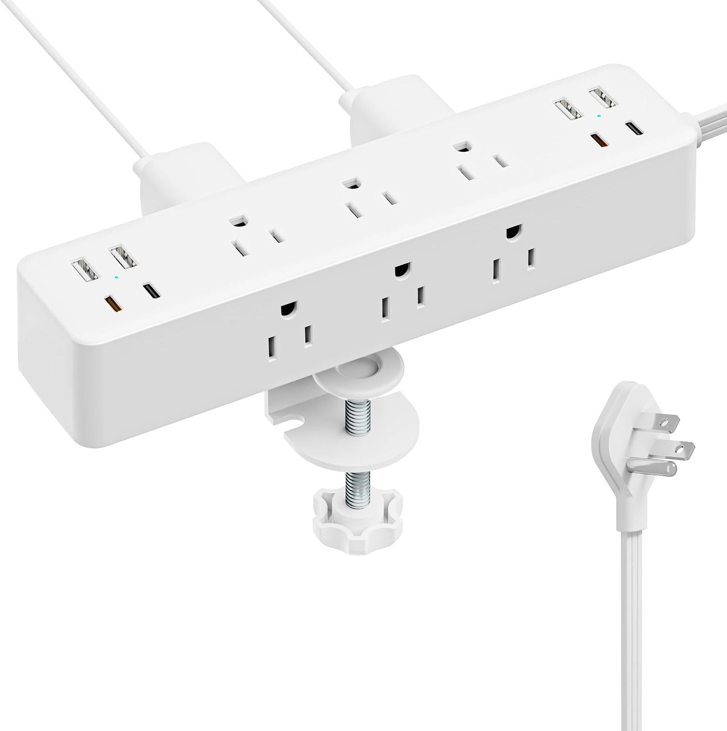 Desk Clamp Power Strip 10FT, 40W Total Fast Charging Station | 9 AC Outlets 8 USB Ports(4 USB C), 2 PD20W USB C Ports, Flat Plug Extension Cord, Desk Edge Mount, Fit 1.7" Tabletop Edge