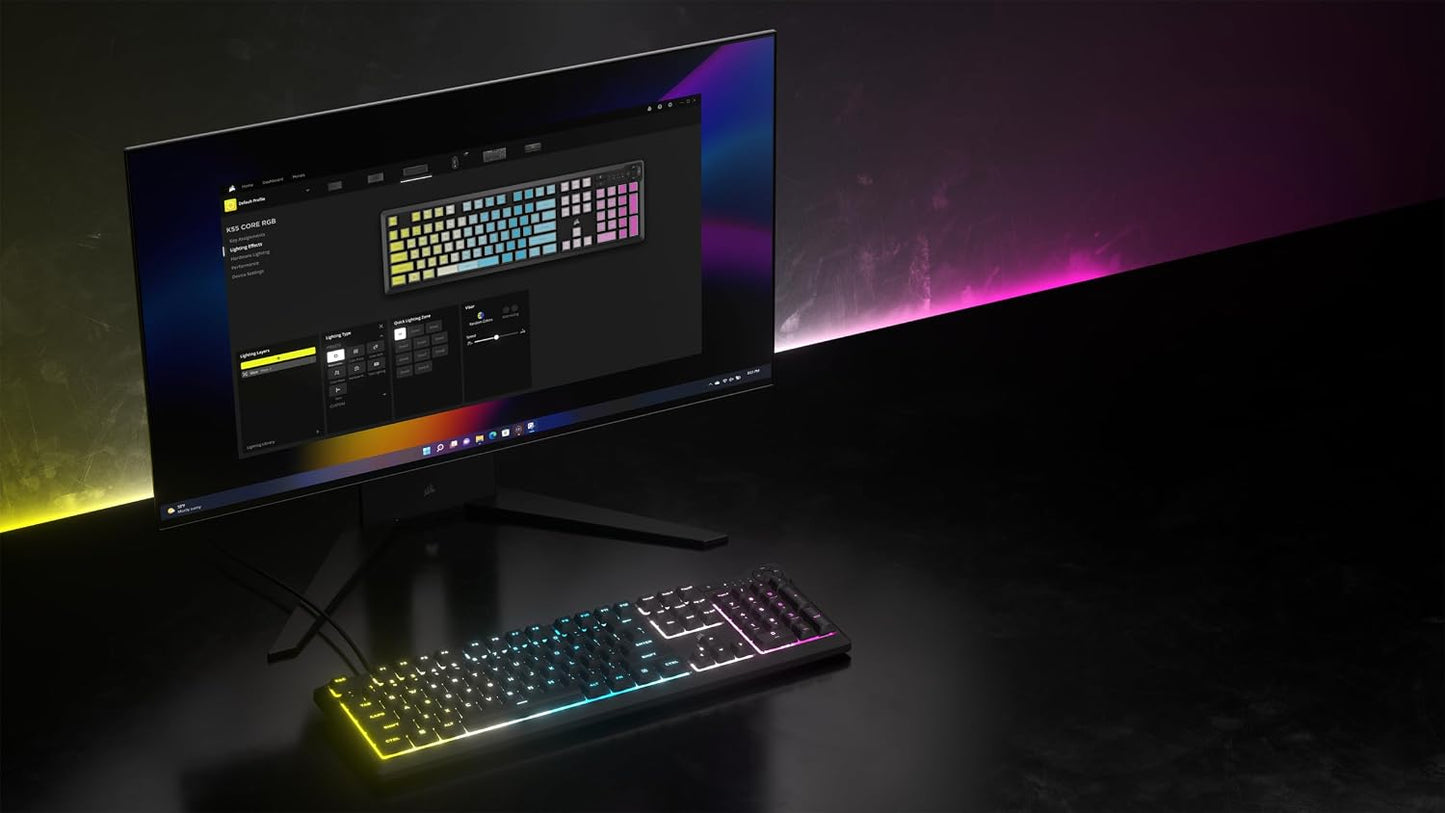 Corsair K55 CORE RGB Membrane Wired Gaming Keyboard – QWERTY US Layout – Quiet, Responsive Switches – Spill Resistance – Ten-Zone RGB – Media Keys – iCUE Compatible – PC, Mac – Black