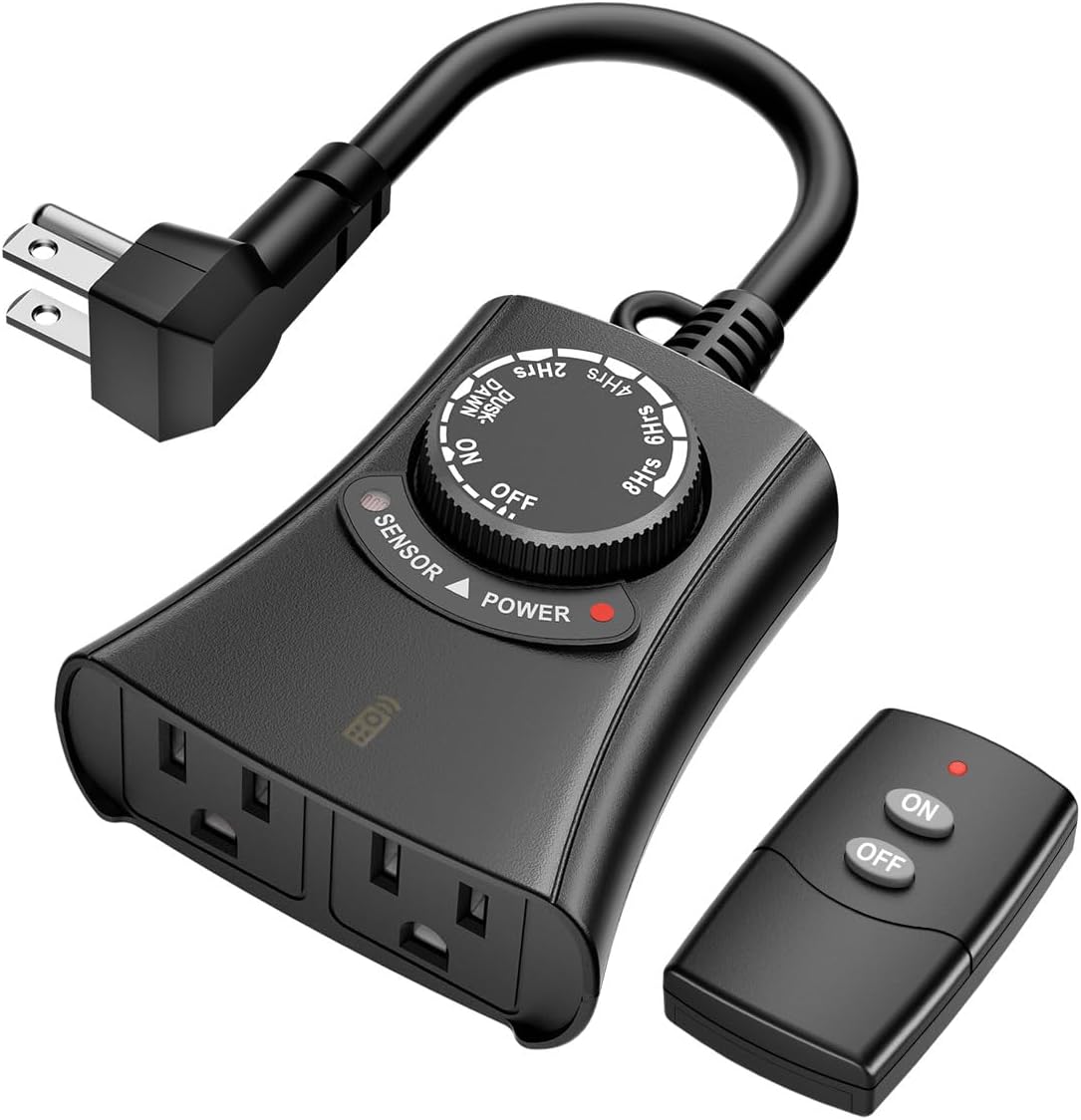 HBN Outdoor Remote Control Outlet, Waterproof Light Timer,1 Grounded Outlet