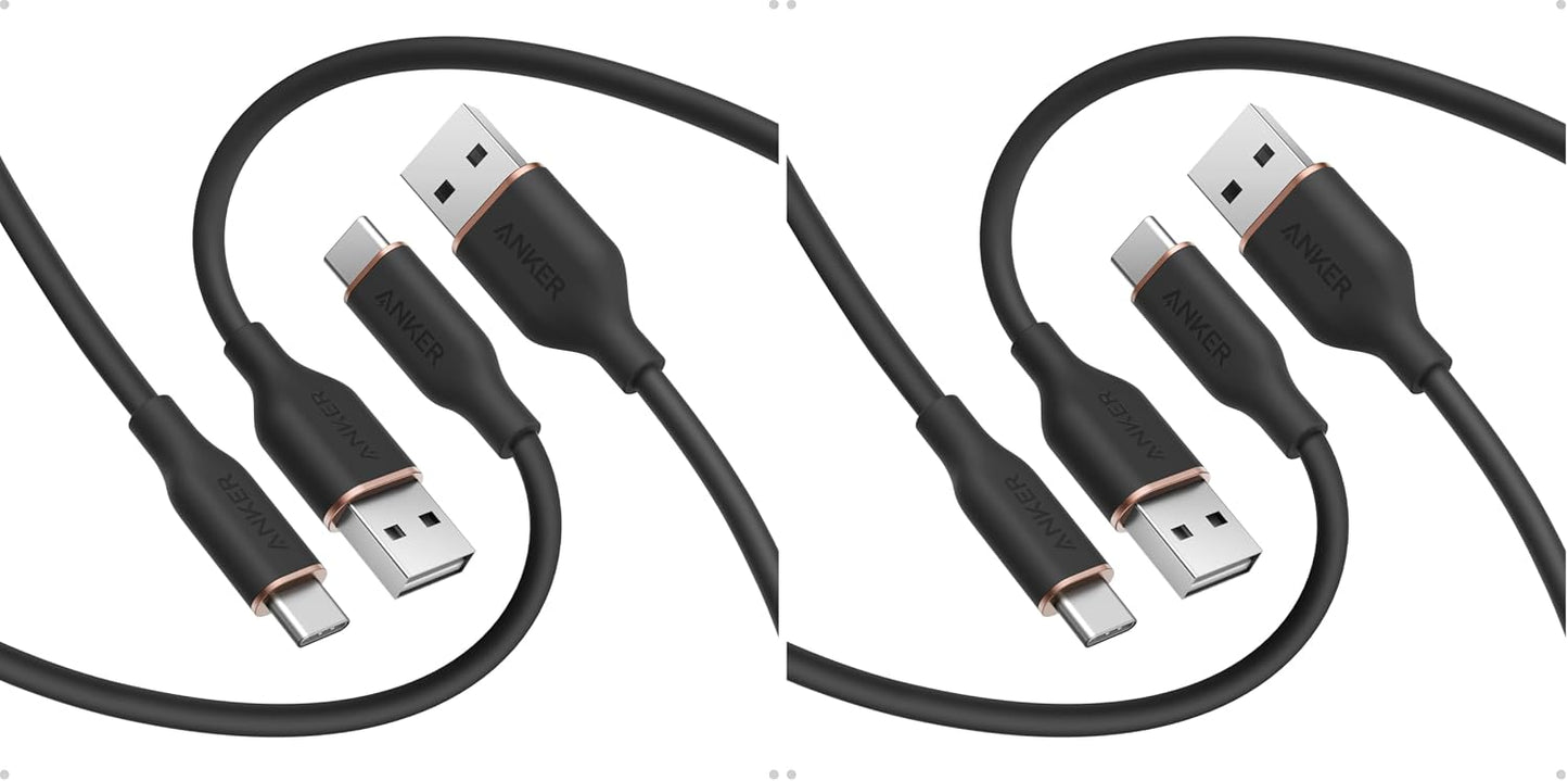 Anker USB A to USB C Cable, USB to USB C Flow Cord (2-Pack, 3 ft, Black) | Fast Charging for iPhone 17 / 16 Series, and More