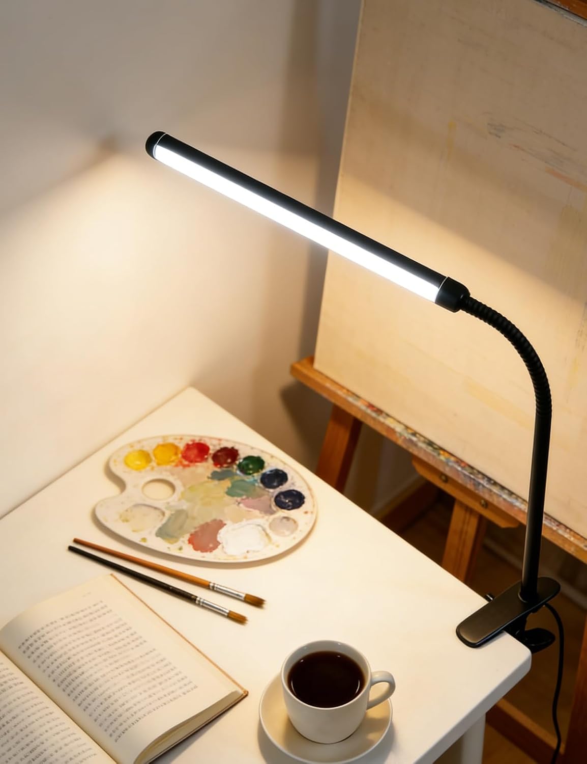 2 Pack Clip On LED Desk Lamp, 3 Lighting Modes 10 Brightness Levels, Flexible Goose Neck Swing Arm Task Lamp, Eye Caring USB Powered Clamp Light for Home Office Study Reading Bedside