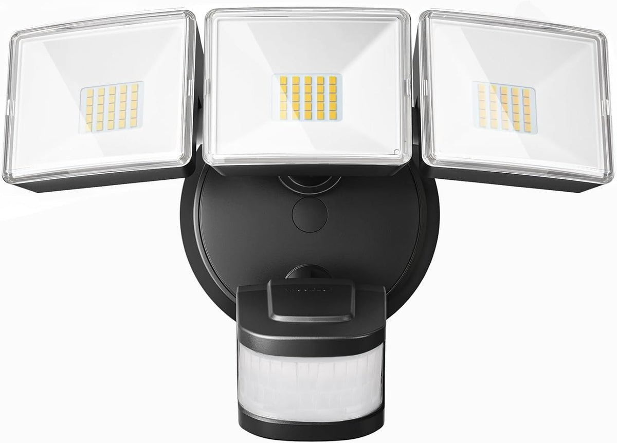 OREiN 4500LM/30W Flood Lights Outdoor, 240°/40FT Motion Sensor Outdoor Lights, Dusk to Dawn/Auto/Test Mode, IP65 Waterproof LED Security Light for Yard Garden, White (Hardwired)