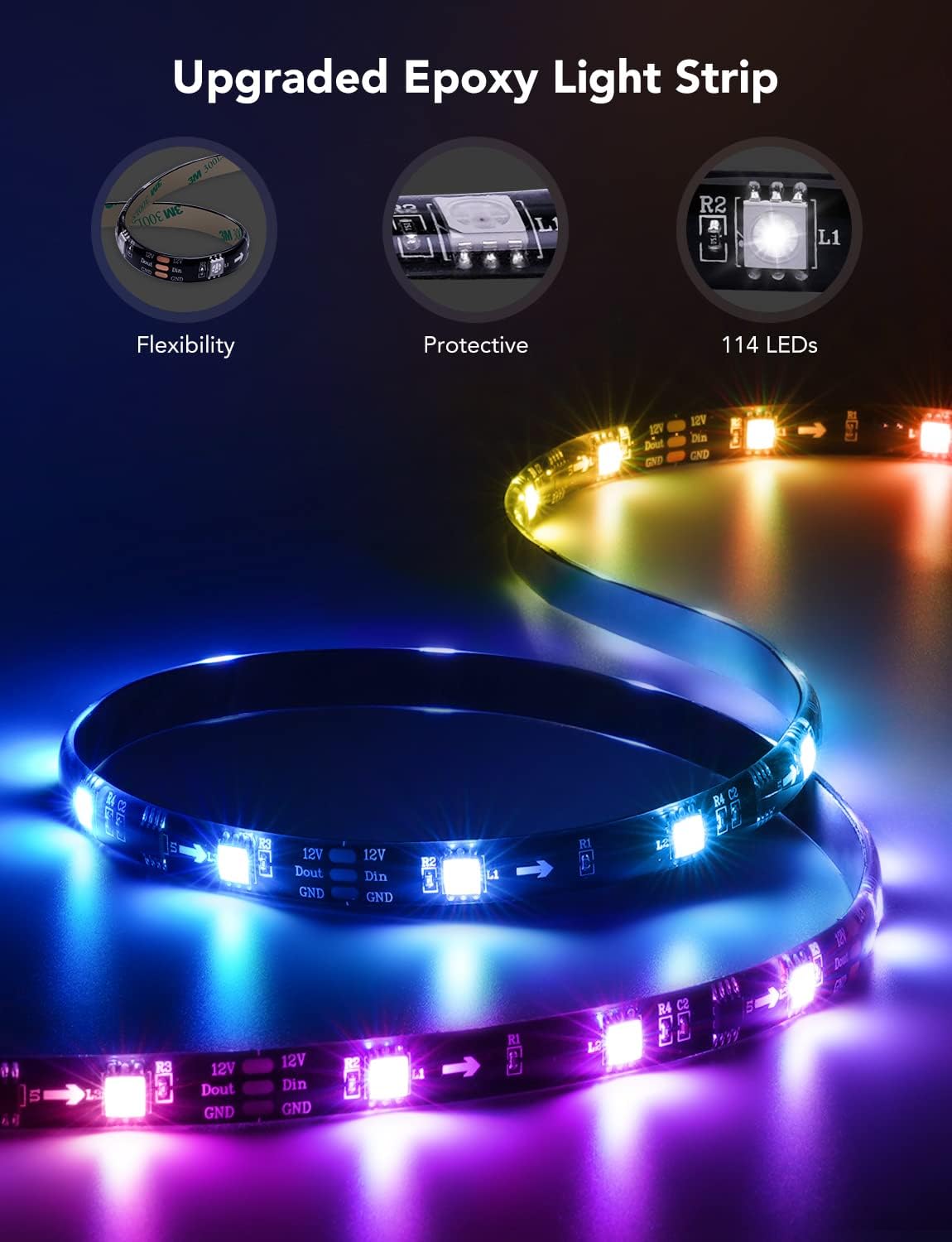 Govee TV LED Backlight, RGBIC Smart LED Strip Lights for 55-65 inch TVs | 99+ Scene Modes, Music Sync, Bluetooth and Wi-Fi APP Control, Works with Alexa & Google Assistant, Adapter, 12.5ft/114 LEDs
