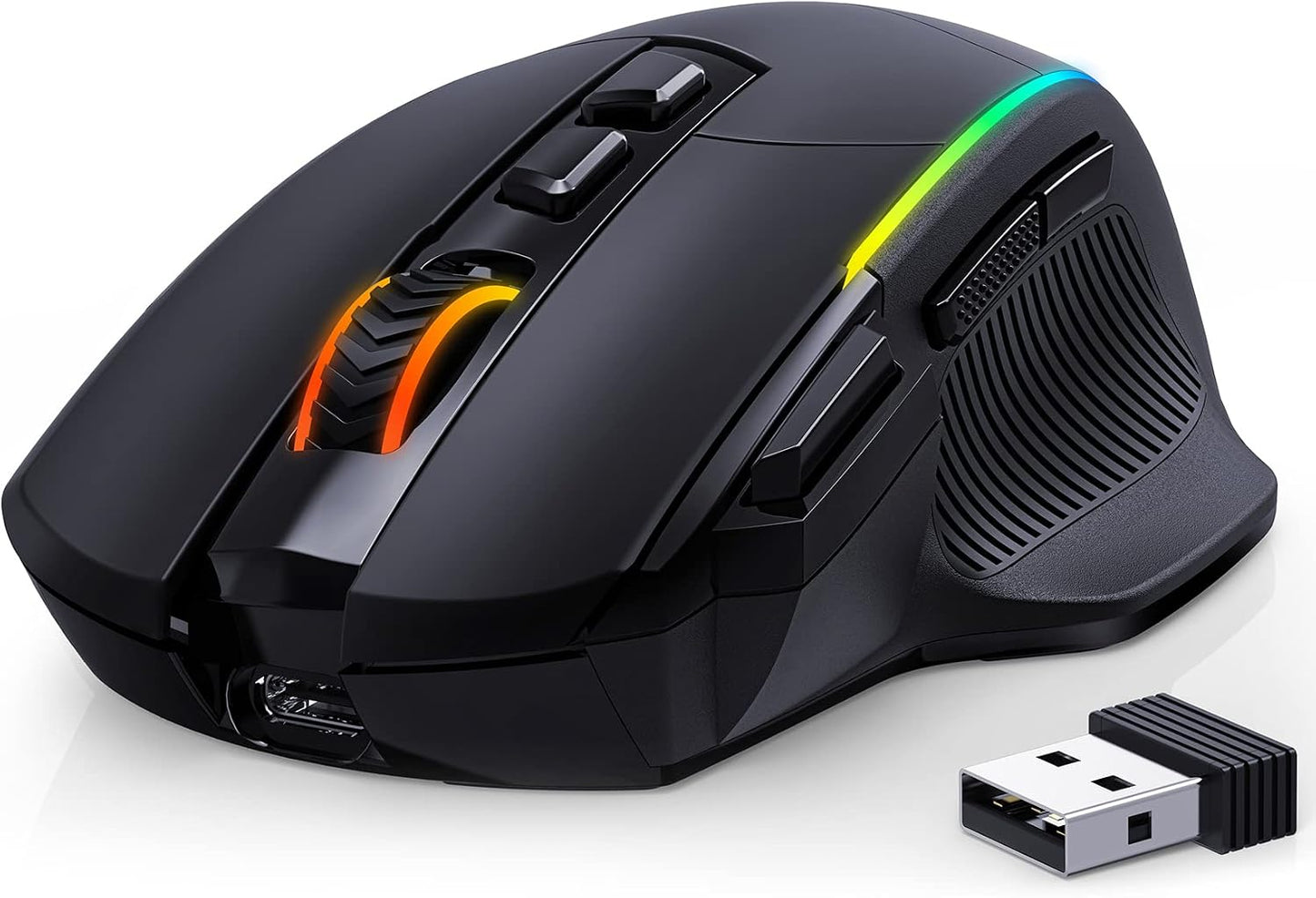 RisoPhy Wireless Gaming Mouse, 3-Mode 2.4G/USB-C/Bluetooth with RGB Backlit | 6 Level 10000DPI, Ergonomic Design, 8 Programmable Buttons, 58H Capacity Rechargeable, Computer Mouse for PC/Mac/Laptop