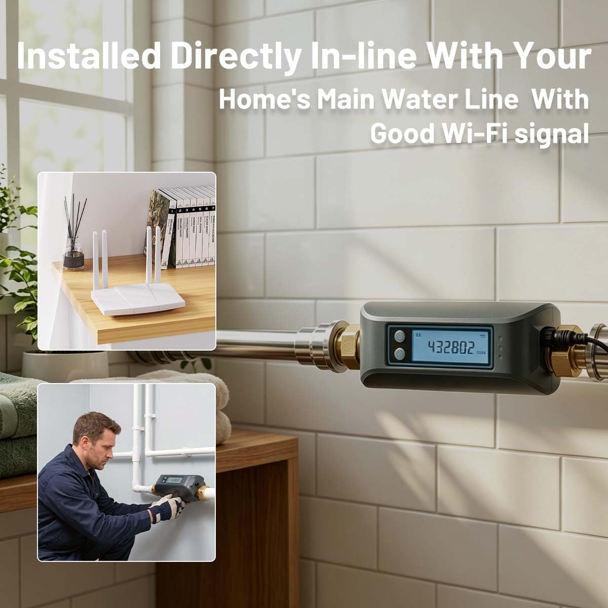Smart Water Valve, 0.1gal/min Water Flow Monitor Alarm, GreenVation Water Flow Meter, Water Shut Off Valve for Home, WiFi Connected, Water Usage Reports
