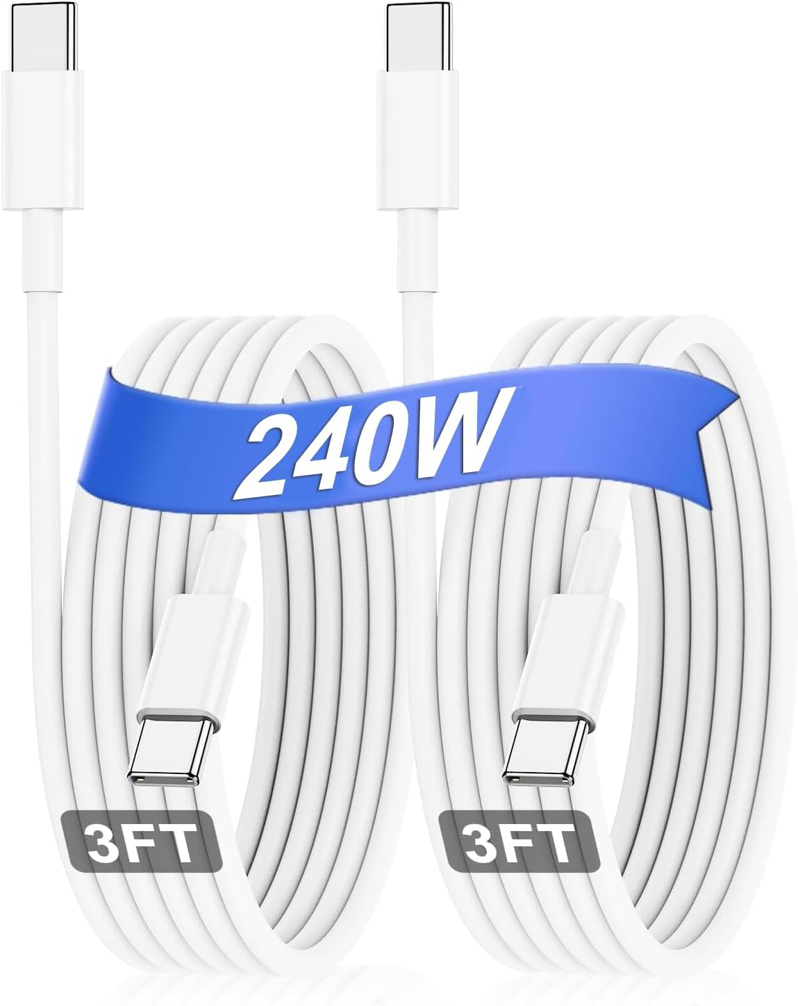 Hzevn 240W USB C Charging Cable for MacBook Pro/Air & for iPhone 17/16 Pro Max, MFi Certified 48V/5A Super Fast Charger Cord 6ft+10ft, PD 3.0 Compatible with iPad Pro 12.9/11, Samsung S25/S24(2-Pack)