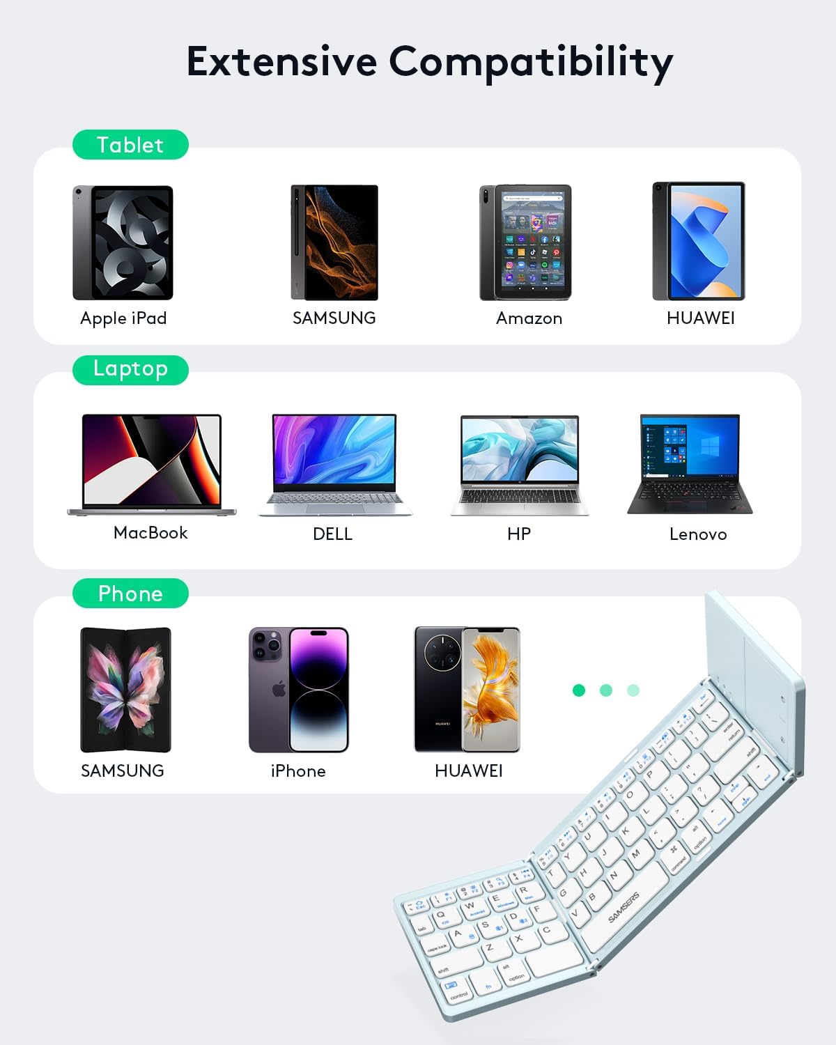 Samsers Foldable Bluetooth Keyboard with Touchpad, Ultra Slim Compact, Blue