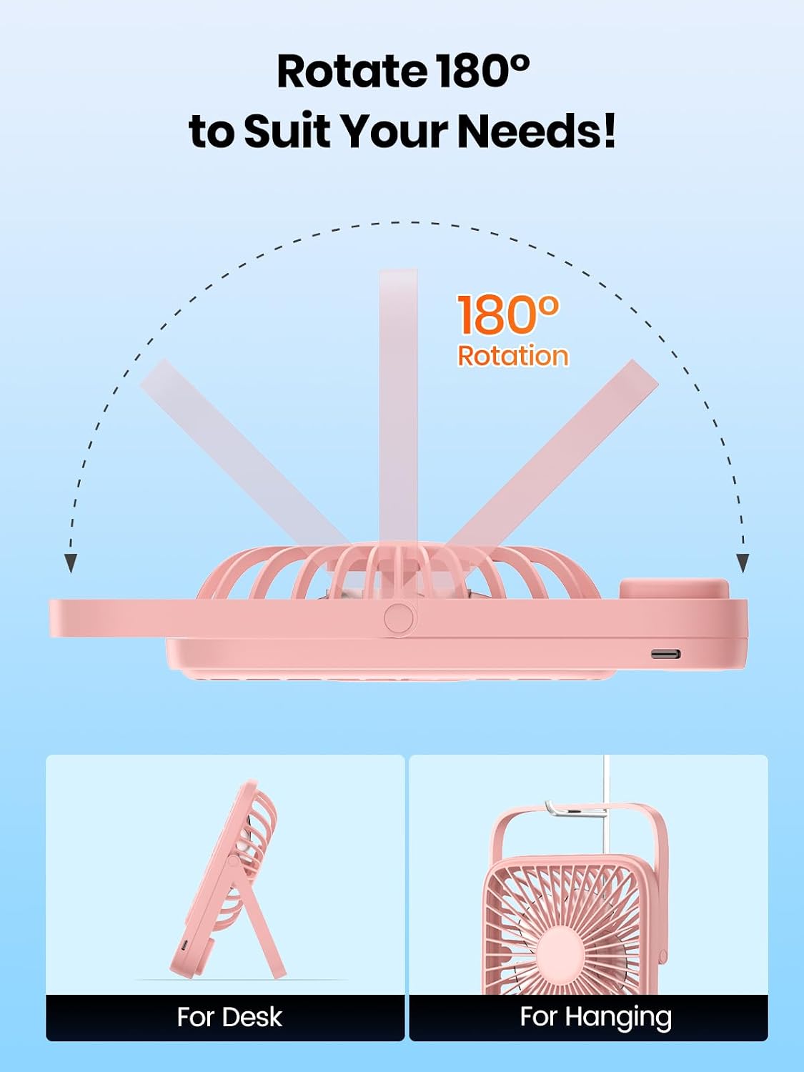TOPK 2 Pack Portable Desk Fan 5000mAh, Quiet, Ultra-Thin | Rechargeable Fans, 4-Speed Quiet, LED Display For Office, Bedroom, Cruise & Travel