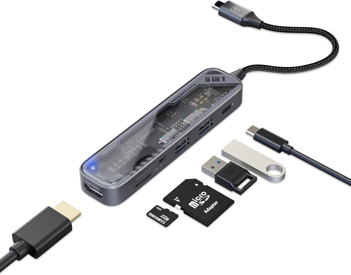 MicroPack 8-in-1 USB C Hub Ethernet, USB Hub Docking Station, 4K@60Hz HDMI Multiport Adapter, 3 USB 3.2 Gen1 5Gbps, SD/TF Reader, 100W PD, Aluminum Compatible with MacBook Pro/Air, iPad, Dell, Lenovo