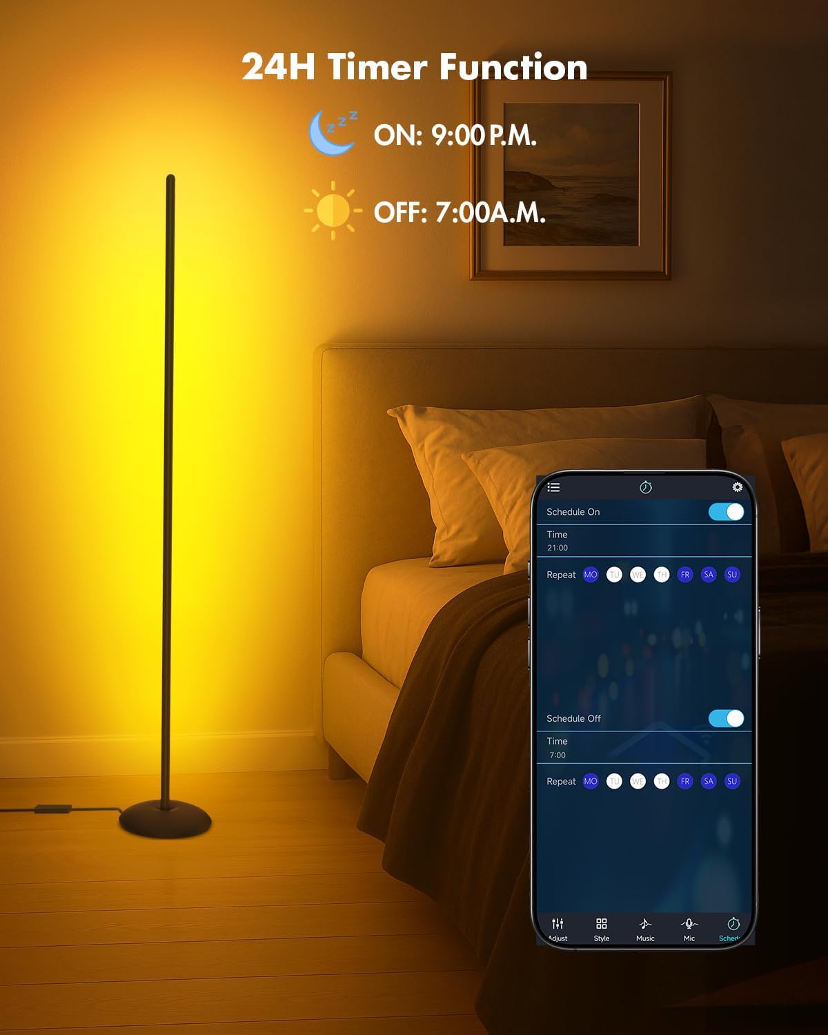LED Corner Floor Lamp, RGB LED Corner Lamp with App & Remote, Smart Floor Lamp with 16 Million Colors, Music Sync, Scene Modes, Color Changing Standing Lamps for Living Room, Bedroom