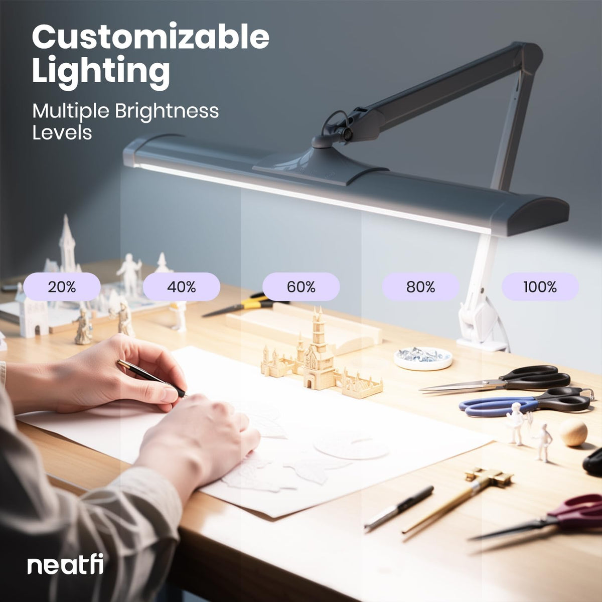 Neatfi Ultra 3,500 Lumens LED Desk Lamp with Clamp – 45W, 270 SMD LEDs, Shadow-Free | Adjustable Brightness | Task Light for Nail Tech, Crafts, Reading, Office & Workbench (White, 26-Inch Wide Shade)