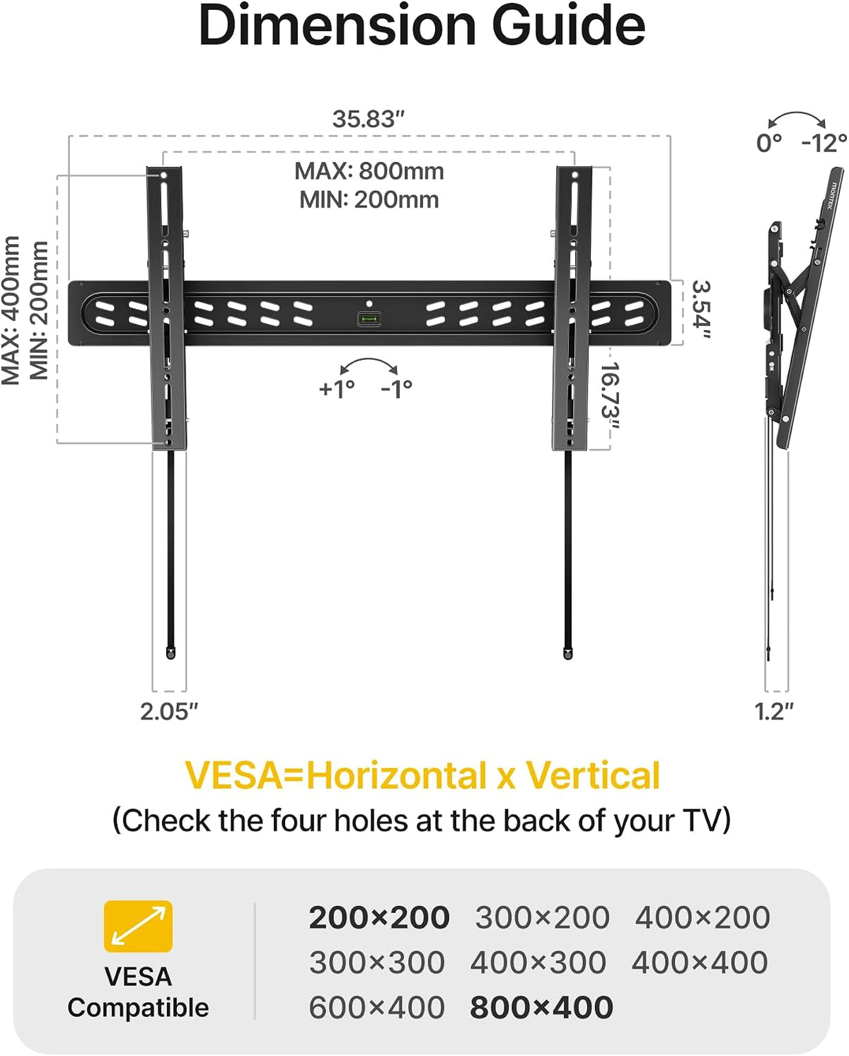 monTEK Ultra Slim Tilting TV Wall Mount for 43–95 inch TVs Holds 150 lbs