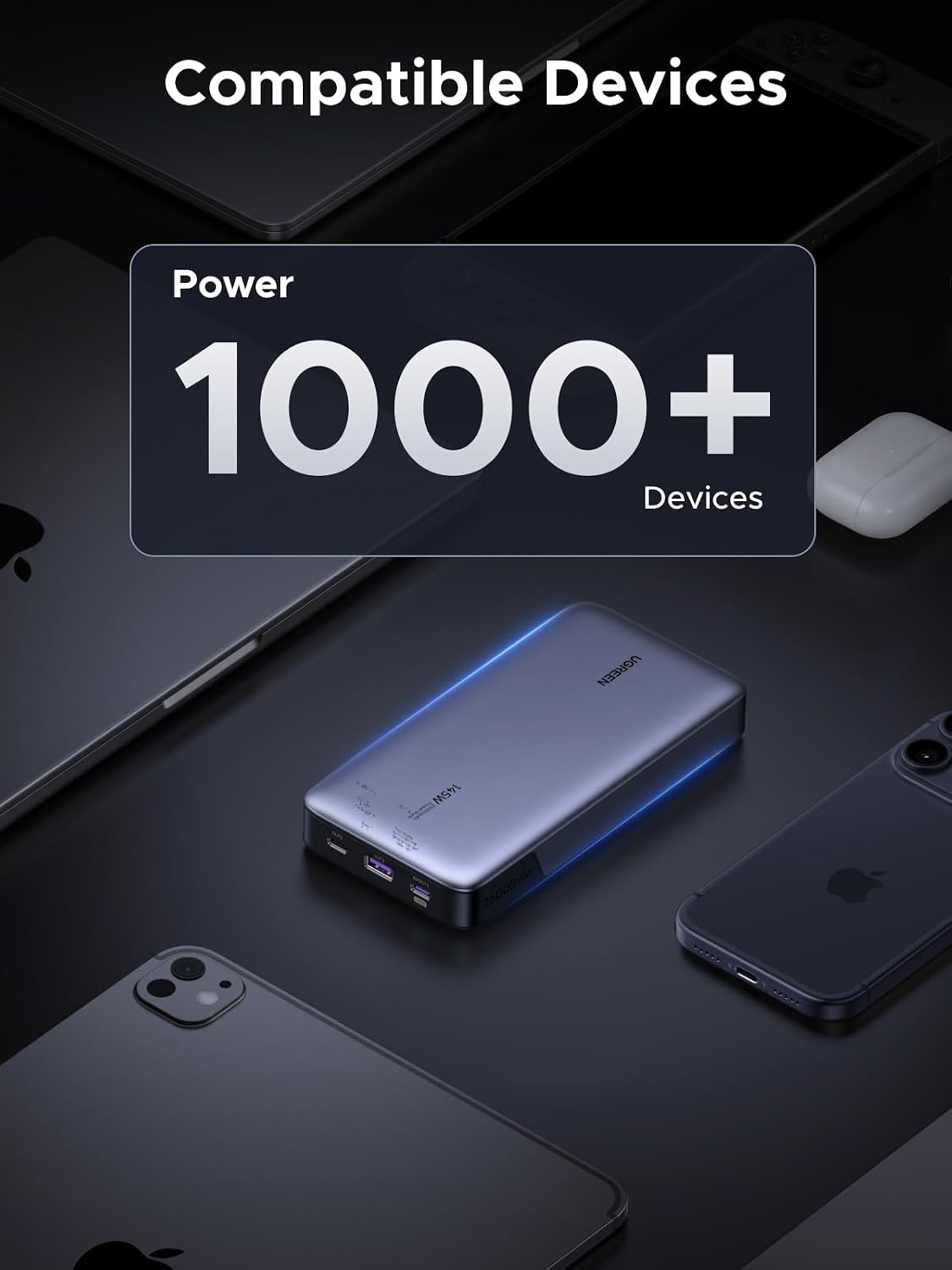 UGREEN Nexode 25000mAh 145W 3-Port USB-C Power Bank for iPhone 17 Pro Max | 3 USB-C ports, PD fast high-capacity 25000mAh for laptops, Steam Deck, iPad, Galaxy S26, Dell XPS