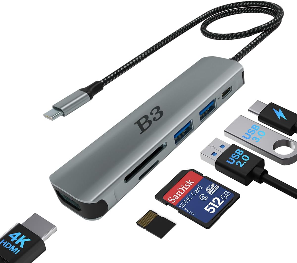 USB C Hub 6-in-1 Multi-Port Adapter with 4K@60Hz HDMI, 100W PD, 2 USB A Data Ports, and SD/TF Card Reader – Aluminum Type-C Hub for MacBook Air/Pro M1/M2, iPhone 17 Pro Max, Surface Go, XPS, iPad