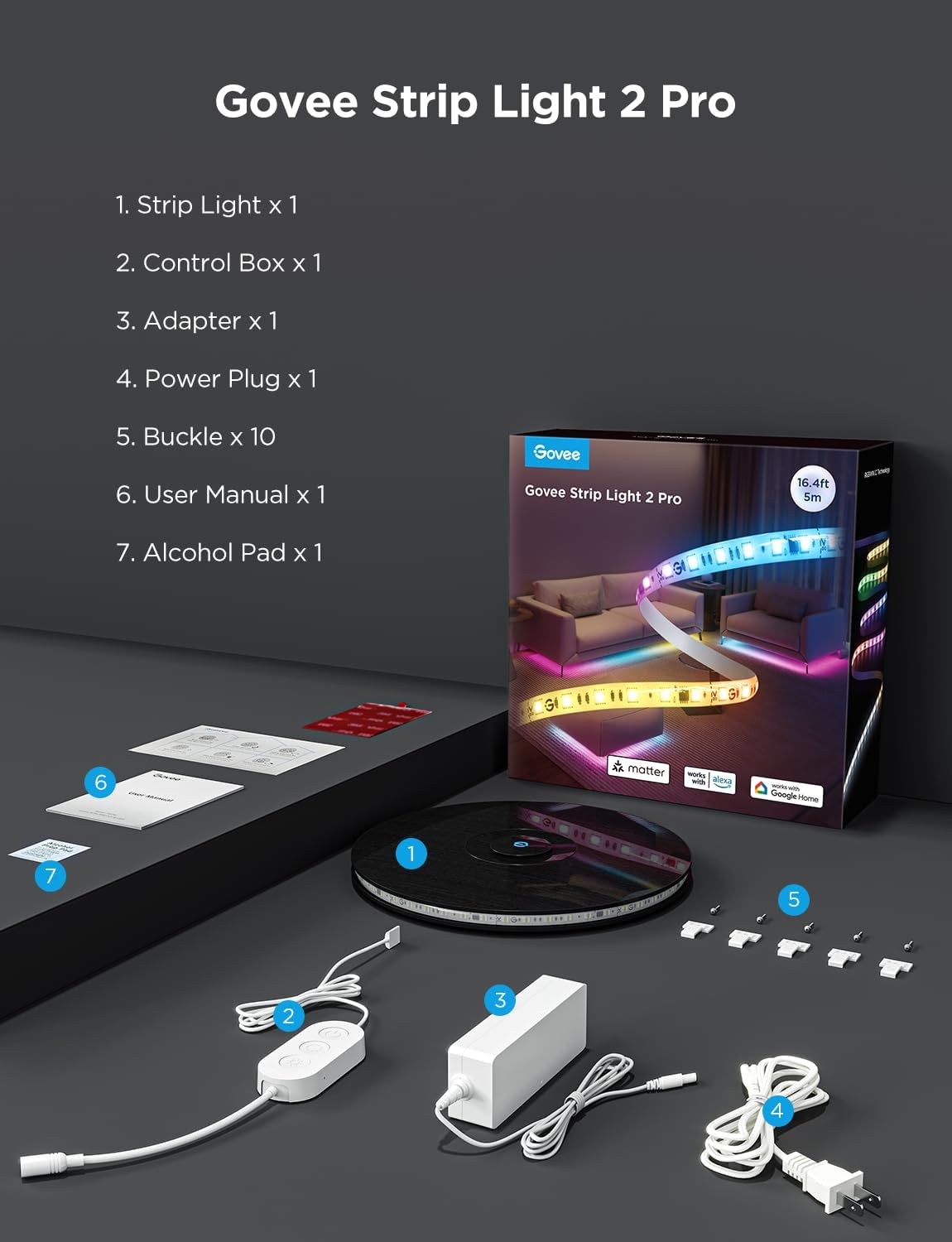 Govee RGBWWIC LED Strip Light 2 Pro 16.4ft, Smart Control, APP, WiFi | Work with Alexa, Google Assistant, Matter and Smarthings, DIY Color Changing, LED Lights for Bedroom, Cabinet, Home Decor