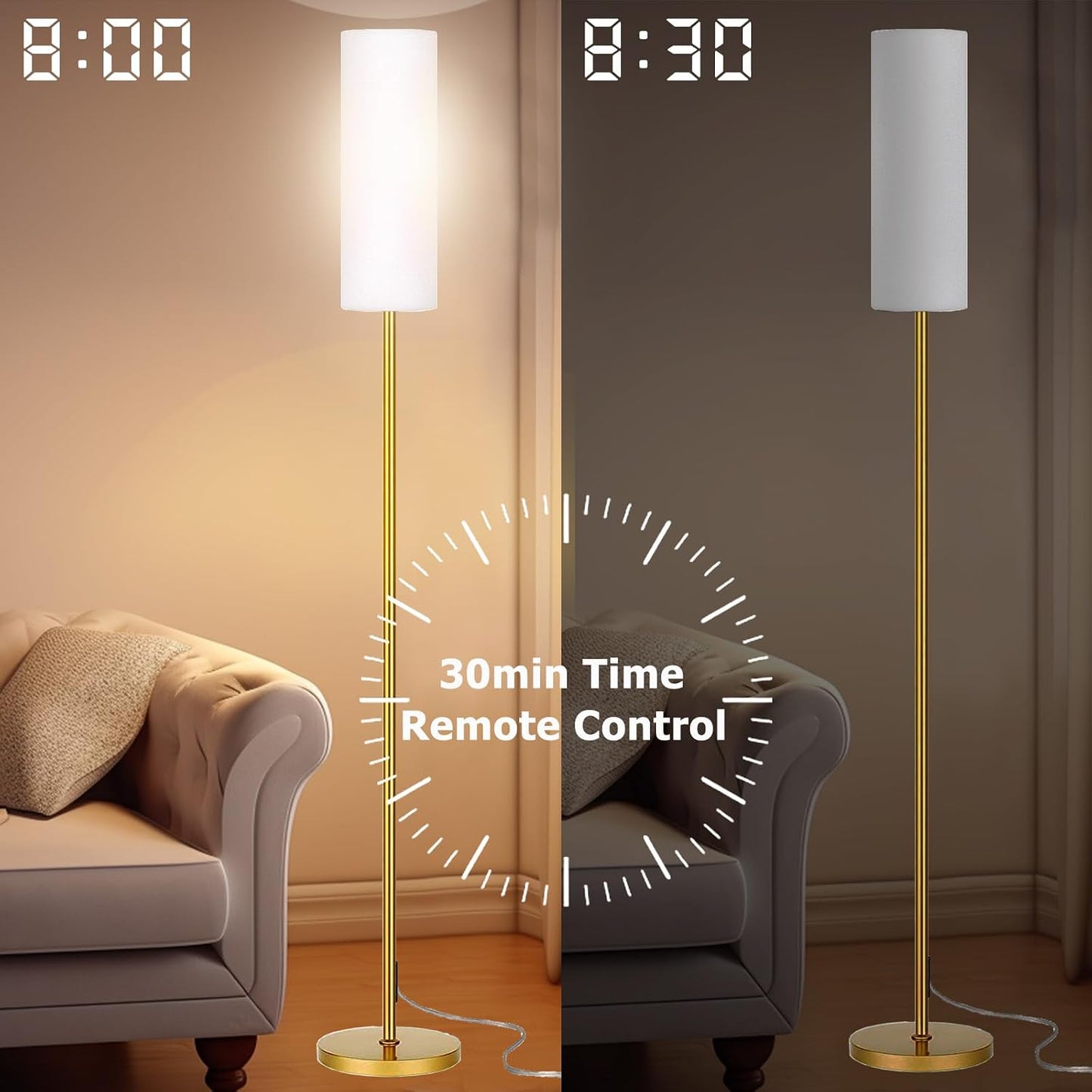 Qaubauyt Smart LED Floor Lamp with APP Control & RGB Colors - Dimmable Standing Lamp for Living Room, Bedroom, Gaming - Remote, Timer, 9W Bulb Included, 67" Modern Tall Lamp (Gold)