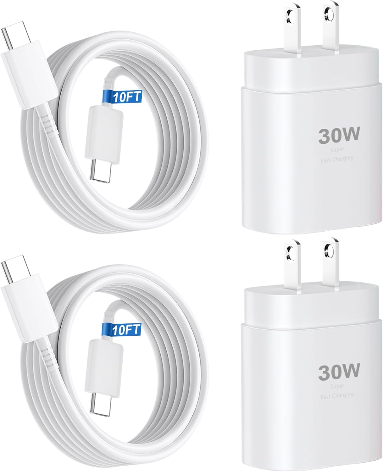 Phone 16 15 Charger Fast Charging,30W Type C Chargers USB C Charge Block with 2 Pack 10FT USB C Cable Nylon Braided for Phones 16/16 Plus/16 Pro/16 Pro Max/Phone 15/15 Pro Max/Pad Pro/AirPods,White