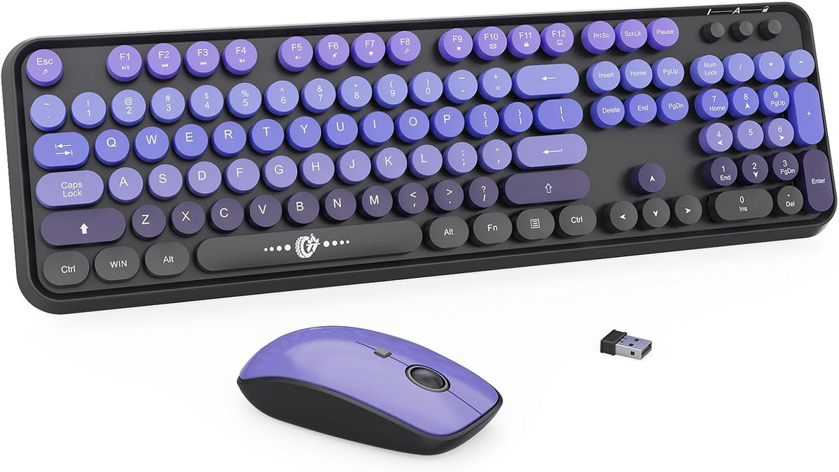 Wireless Keyboard and Mouse Combo - Cute Colorful Keyboard and Mouse, Retro Typewriter Keyboard with 2.4GHz Plug & Play, for Windows 11/10/7, Laptop, PC (Orange)
