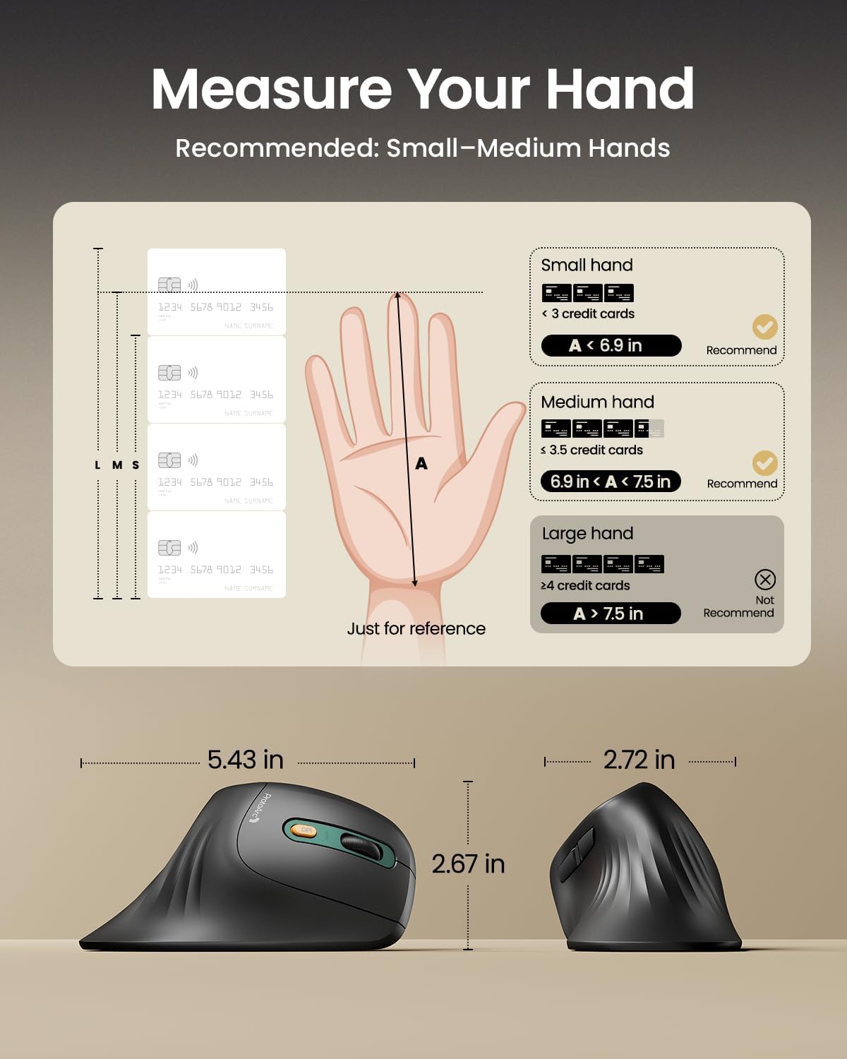 ProtoArc EM11 NL Wireless Ergonomic Mouse, Rechargeable Vertical Mice | 58° vertical design supports a natural wrist posture,connect 3 devices via Bluetooth/2.4G USB-A, 500mAh USB-C rechargeable.