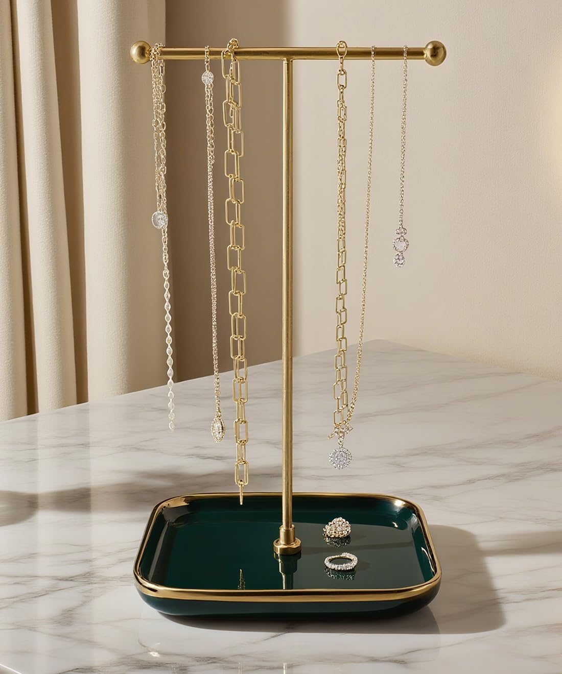 VROOMIUM Necklace Holder with Ceramic Base,1FT Height Stand,Sq.Green