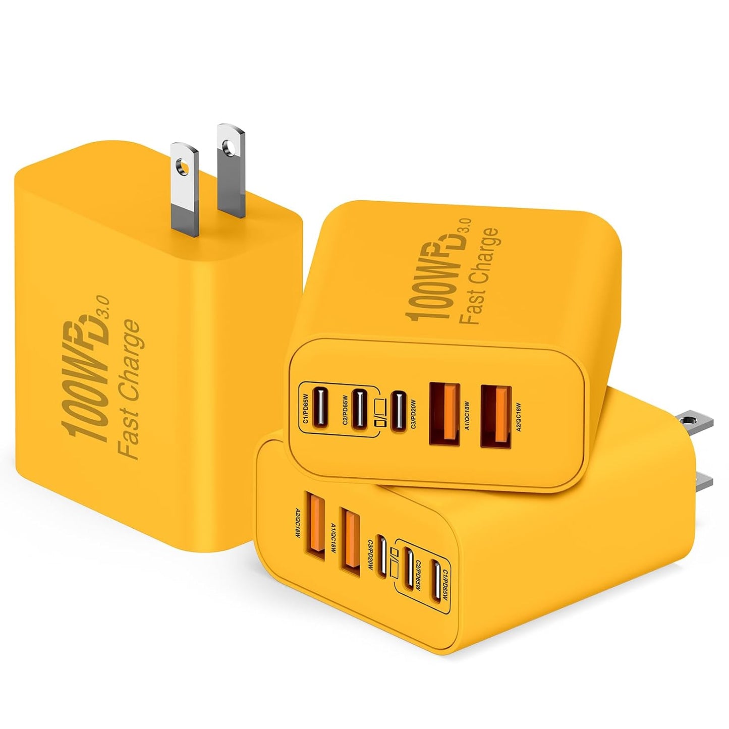 QZIIW USB C Wall Fast Charger Block, 100W 5-Port Type C Fast Charging Block | 3 Pack-PD Power Charger Adapter QC 3.0 USB Multiport Charger Brick For iPhone 17 16 , Samsung series MacBook/Air, iPad, etc.