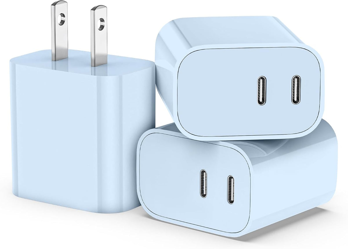 USB C Charger Block 3 Pack, Dual Port 20W Fast Wall Plug (Black) | 20W PD fast charging USB C block for iPhone 17 16 15 14 13 12 11, iPad Pro, iPad Air, AirPods and Apple Watch.