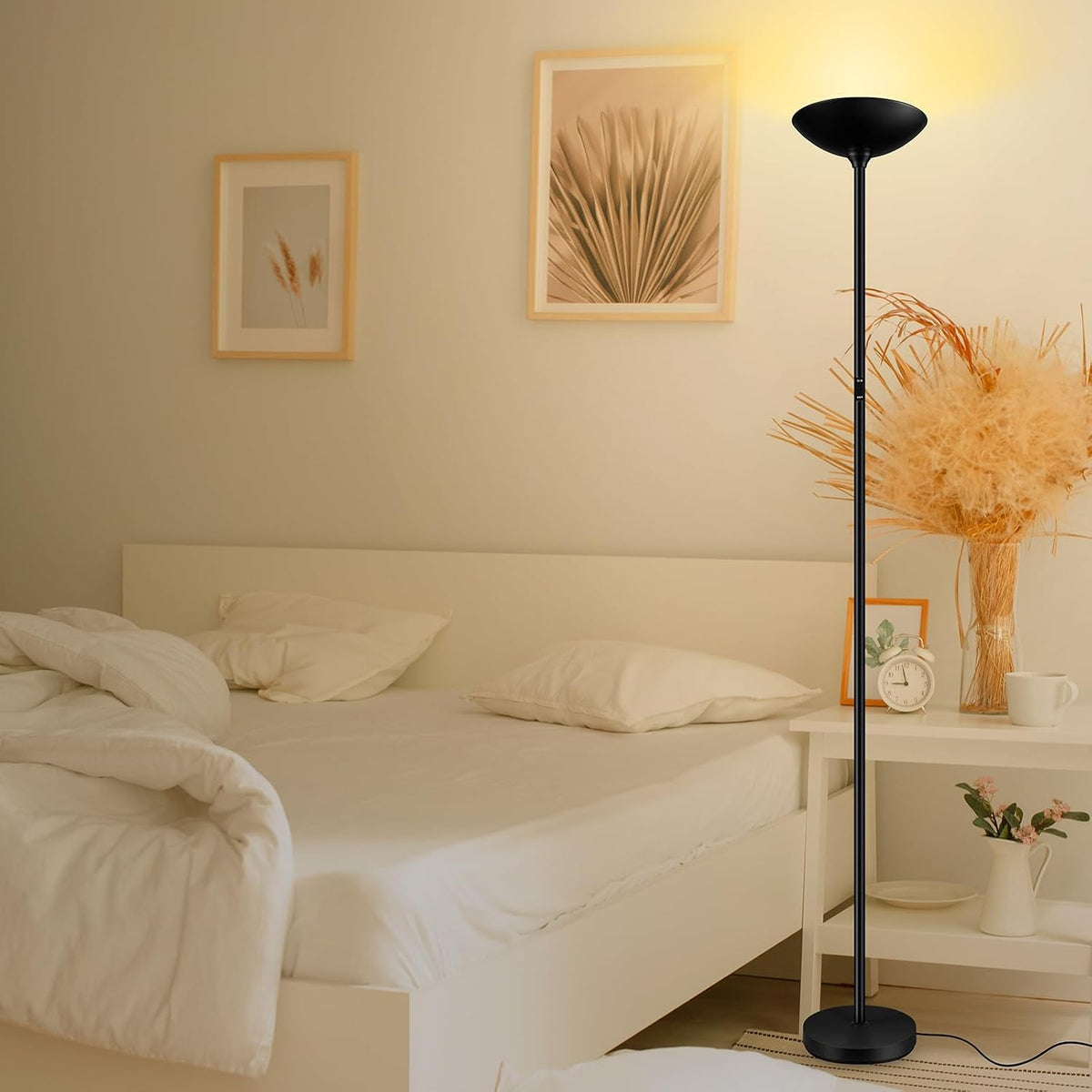 Stepless Dimmable Floor Lamp,30W 3000LM Super Bright LED Torchiere Floor Lamps with Remote & Touch Control,71 in Tall Modern Standing Lamp for Living Room Bedroom Office,2700k-6500k,Black