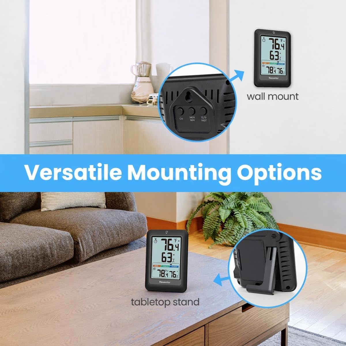 Newentor Indoor Outdoor Thermometer Wireless with 24H/48H/ALL-TIME High Low